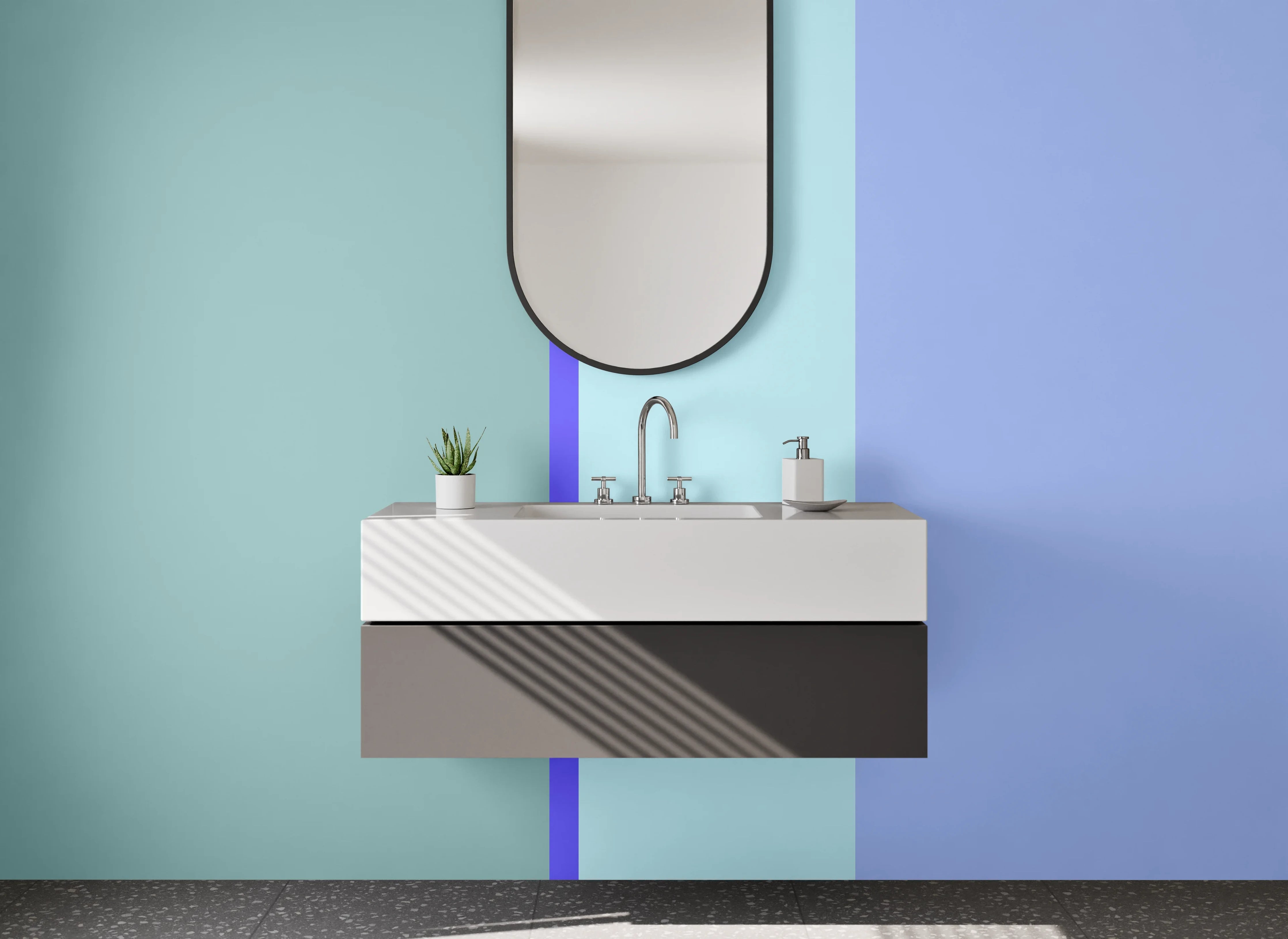 Waschbecken-Rückwand - Sanfte Blautöne mit Grauen Akzenten