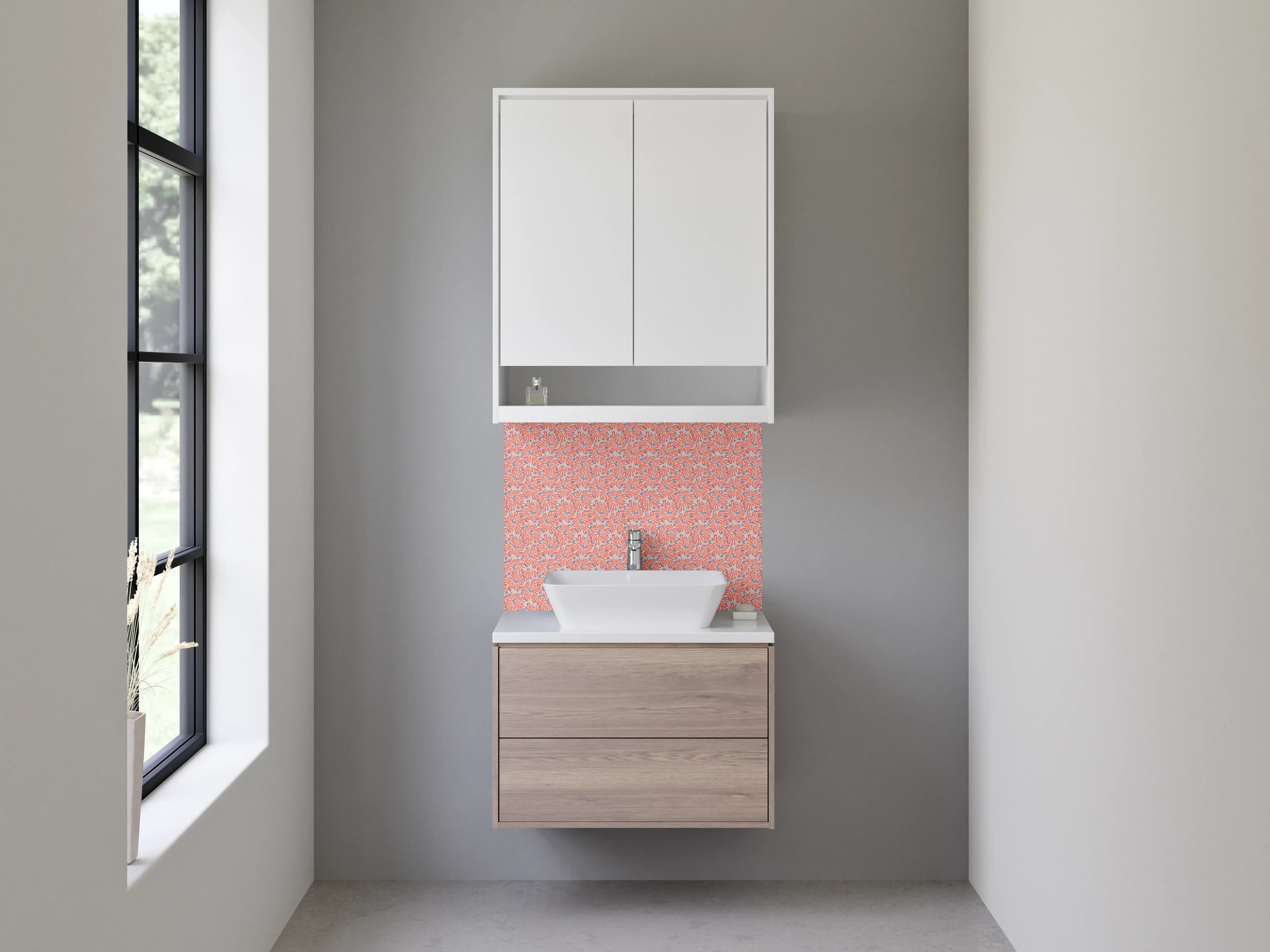 Waschbecken-Rückwand - Sanfte Blumen in Grau- und Pastelltönen