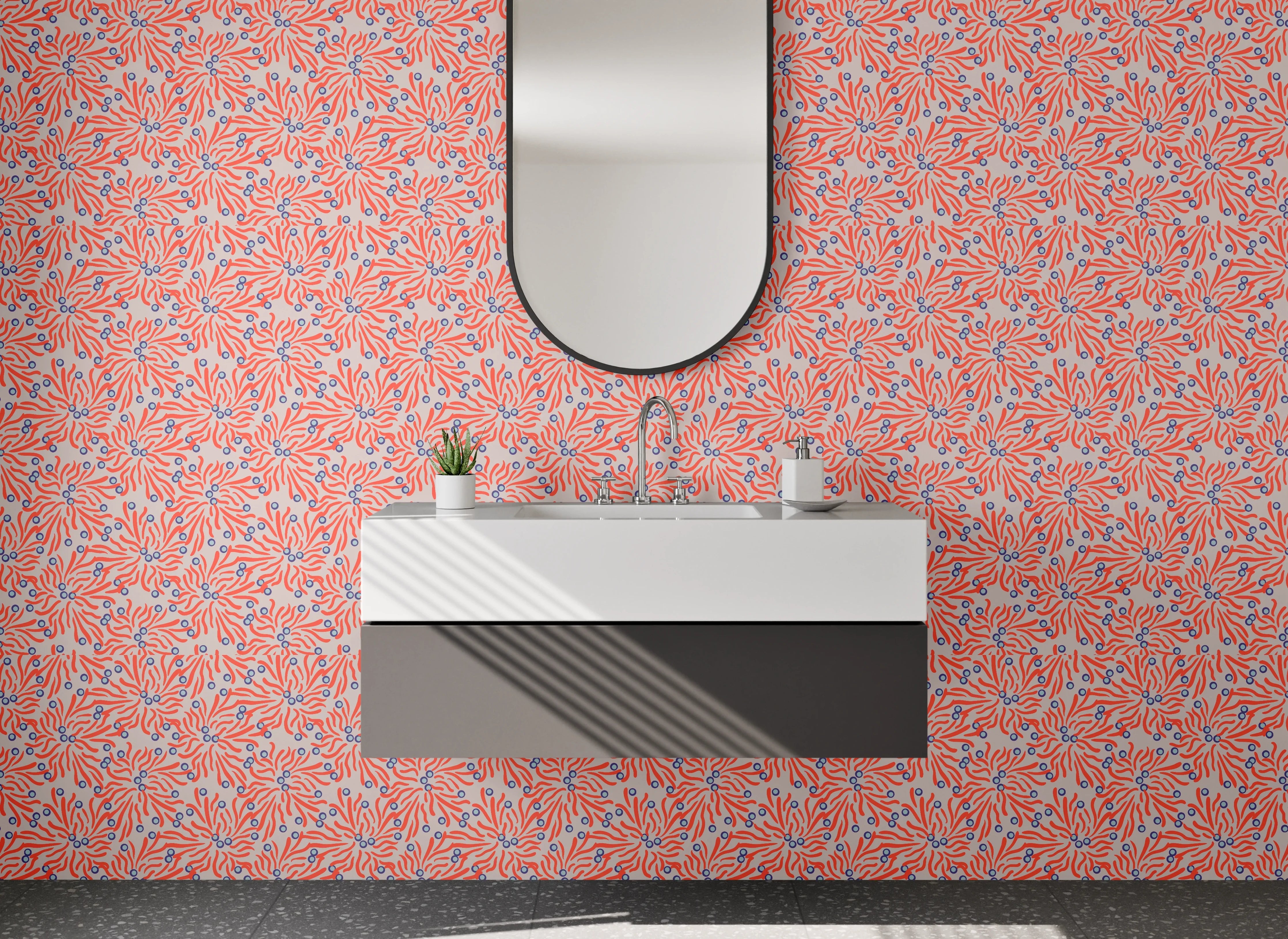 Waschbecken-Rückwand - Sanfte Blumen in Grau- und Pastelltönen