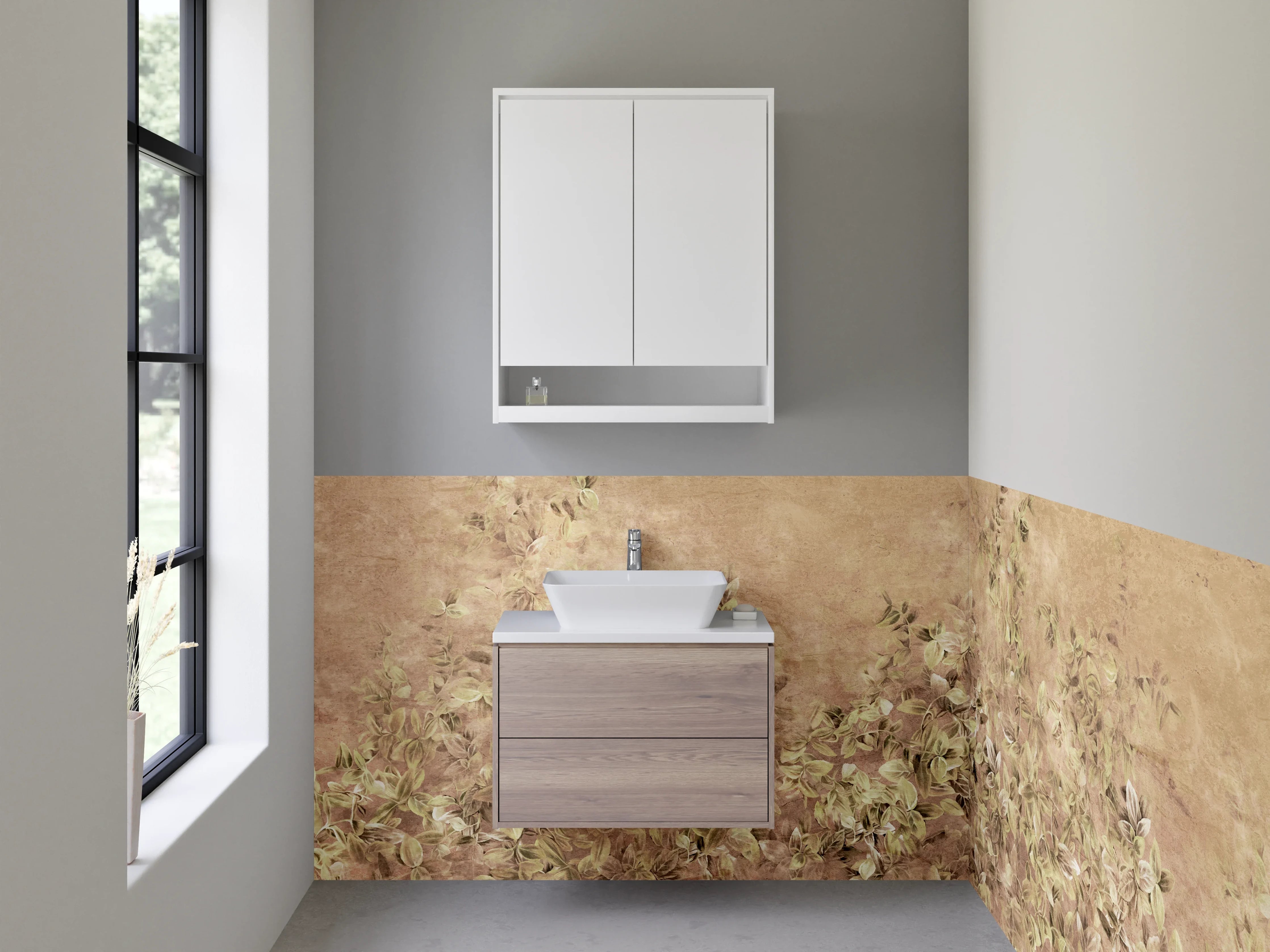 Waschbecken-Rückwand - Sanfte Erdfarbene Blumenmuster