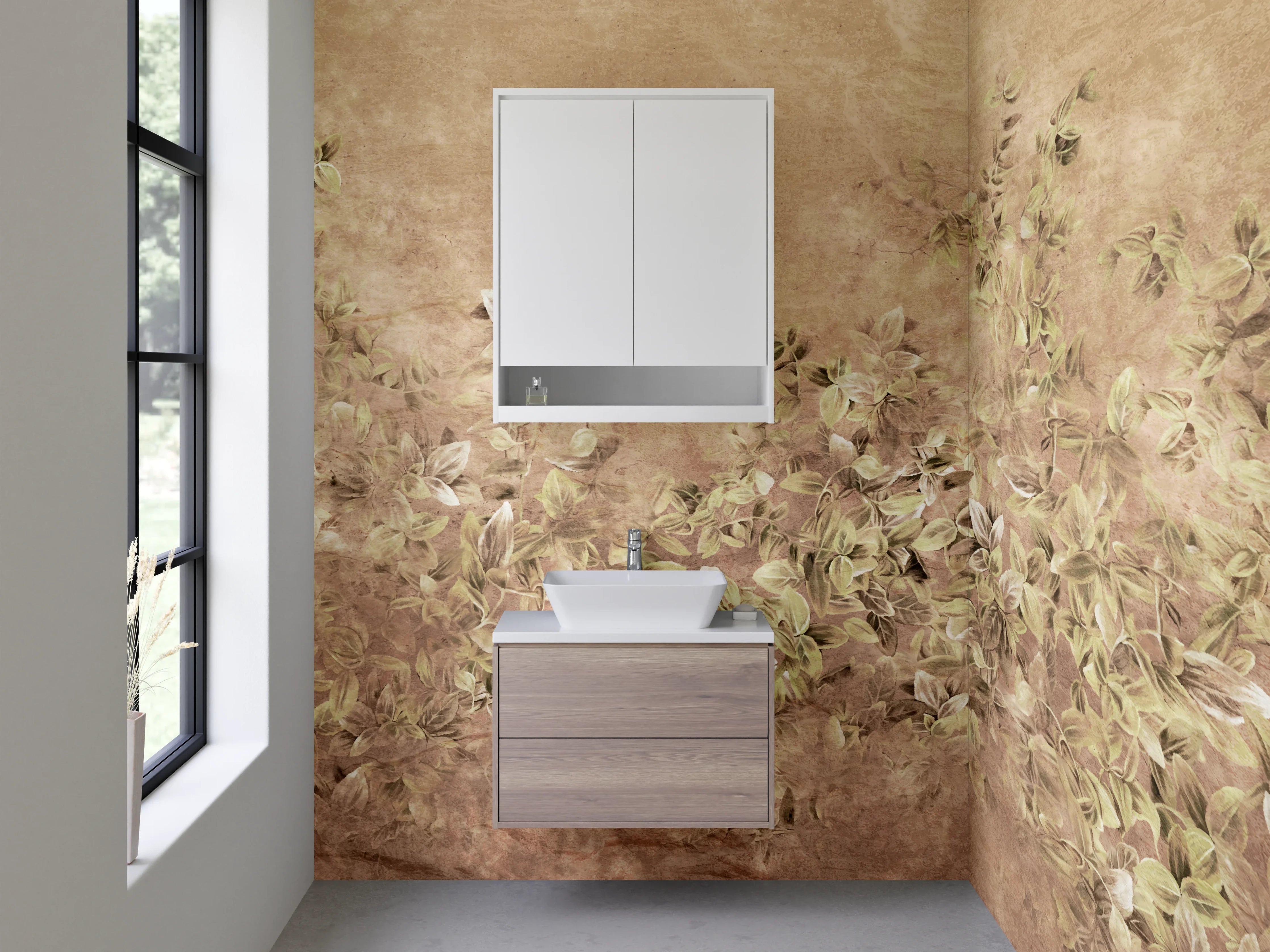 Waschbecken-Rückwand - Sanfte Erdfarbene Blumenmuster