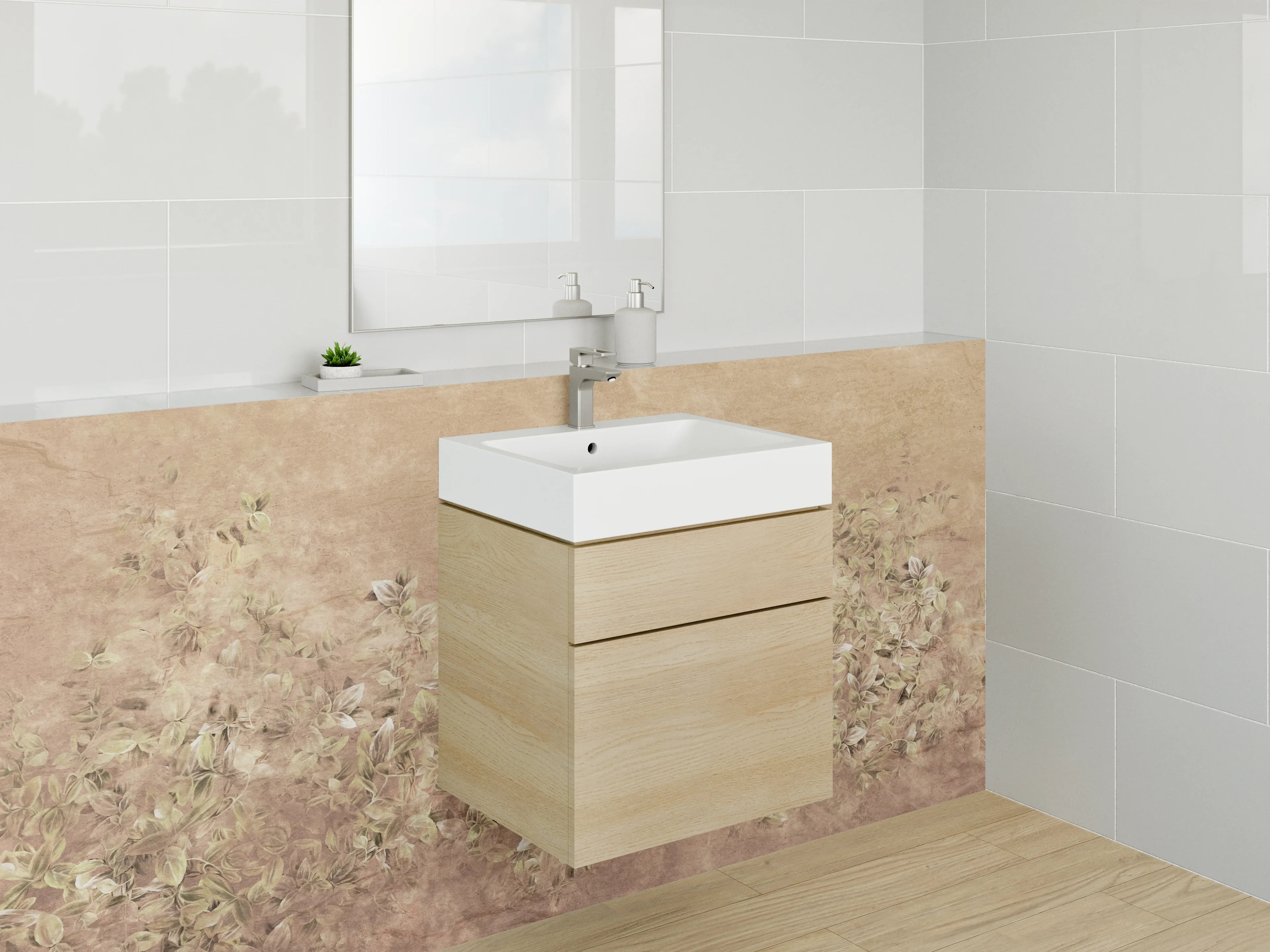 Waschbecken-Rückwand - Sanfte Erdfarbene Blumenmuster