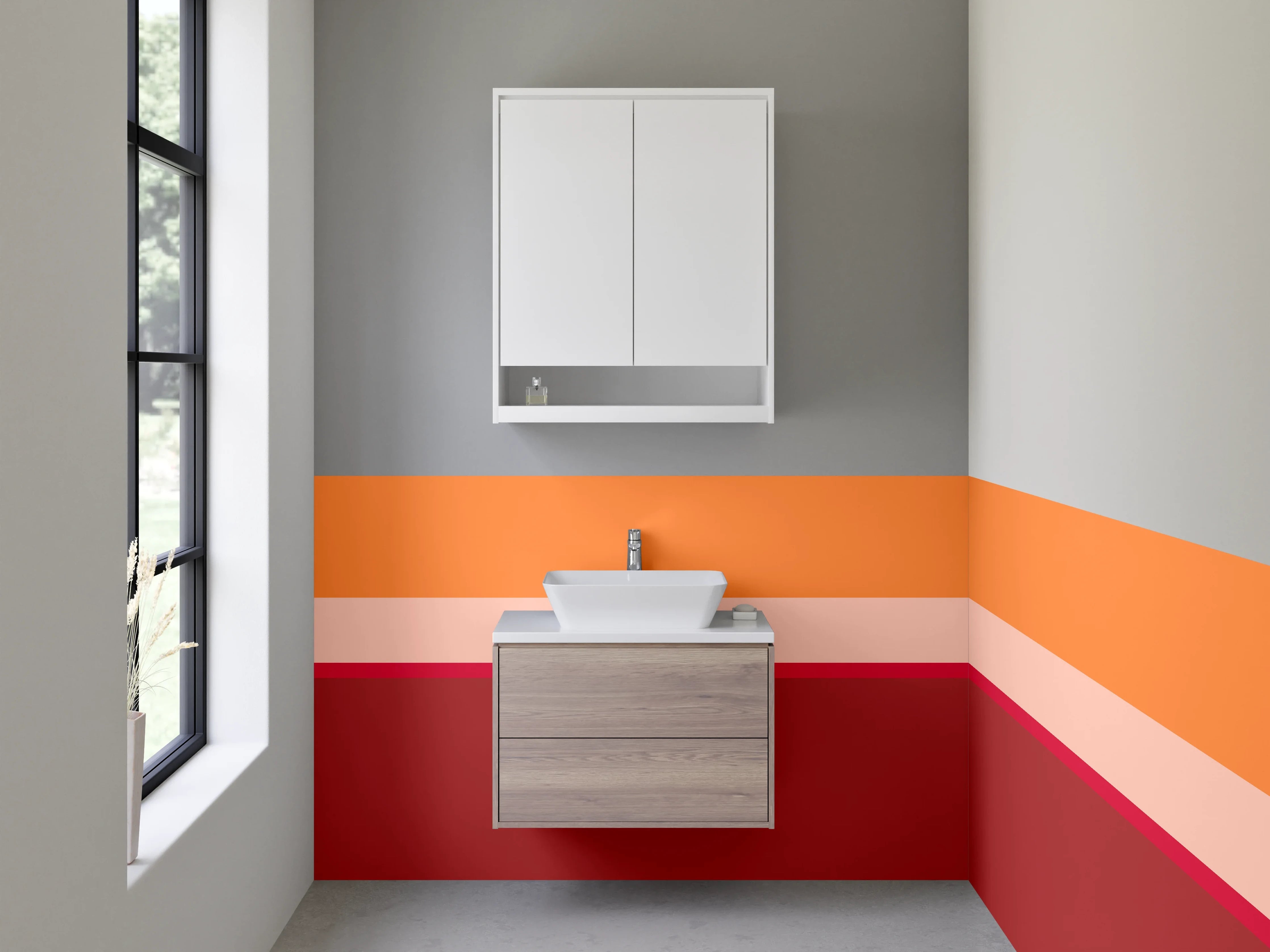 Waschbecken-Rückwand - Sanfte Grau- und Warmtöne