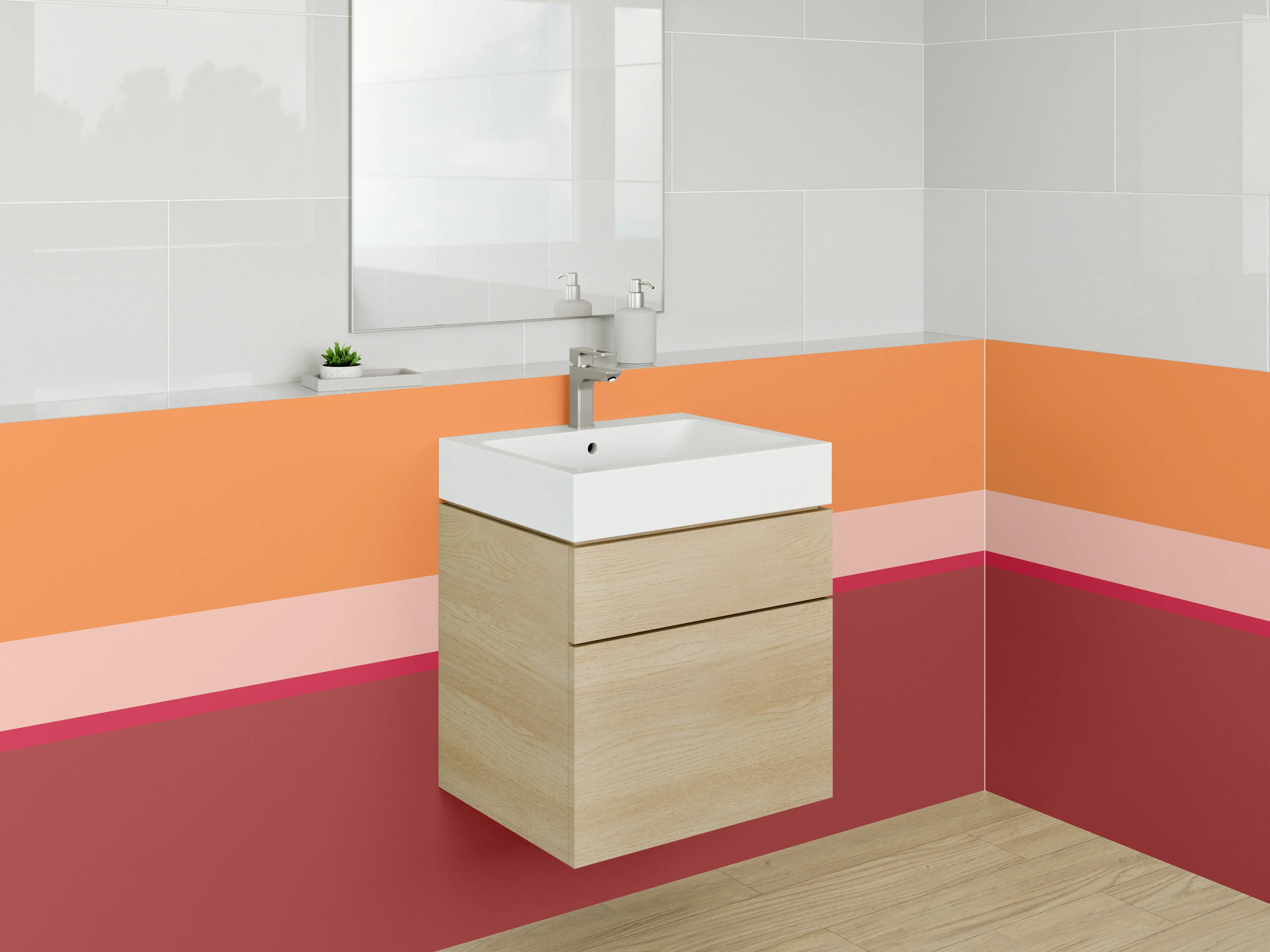 Waschbecken-Rückwand - Sanfte Grau- und Warmtöne