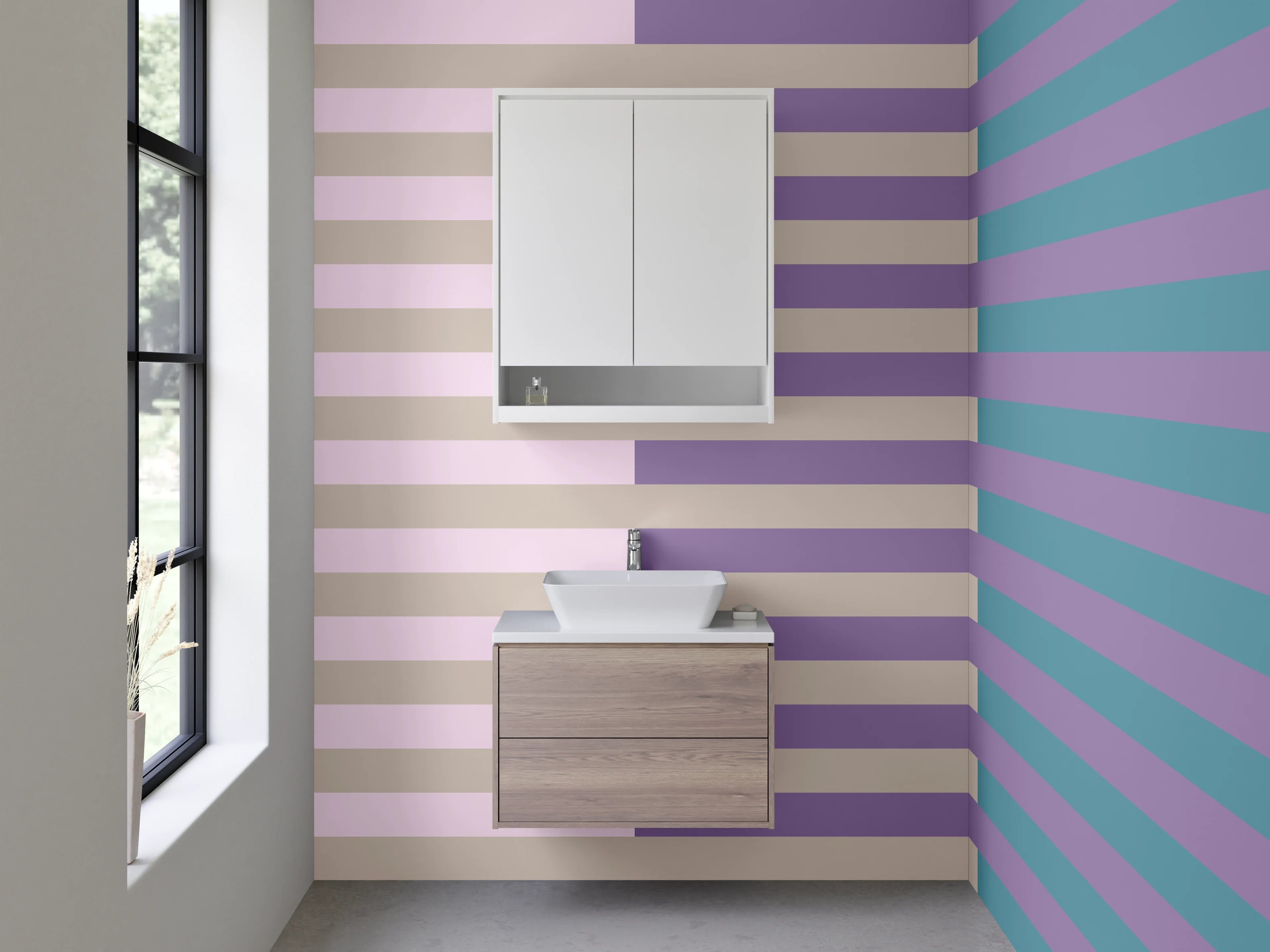 Waschbecken-Rückwand - Sanfte Grau-Pastellstreifen