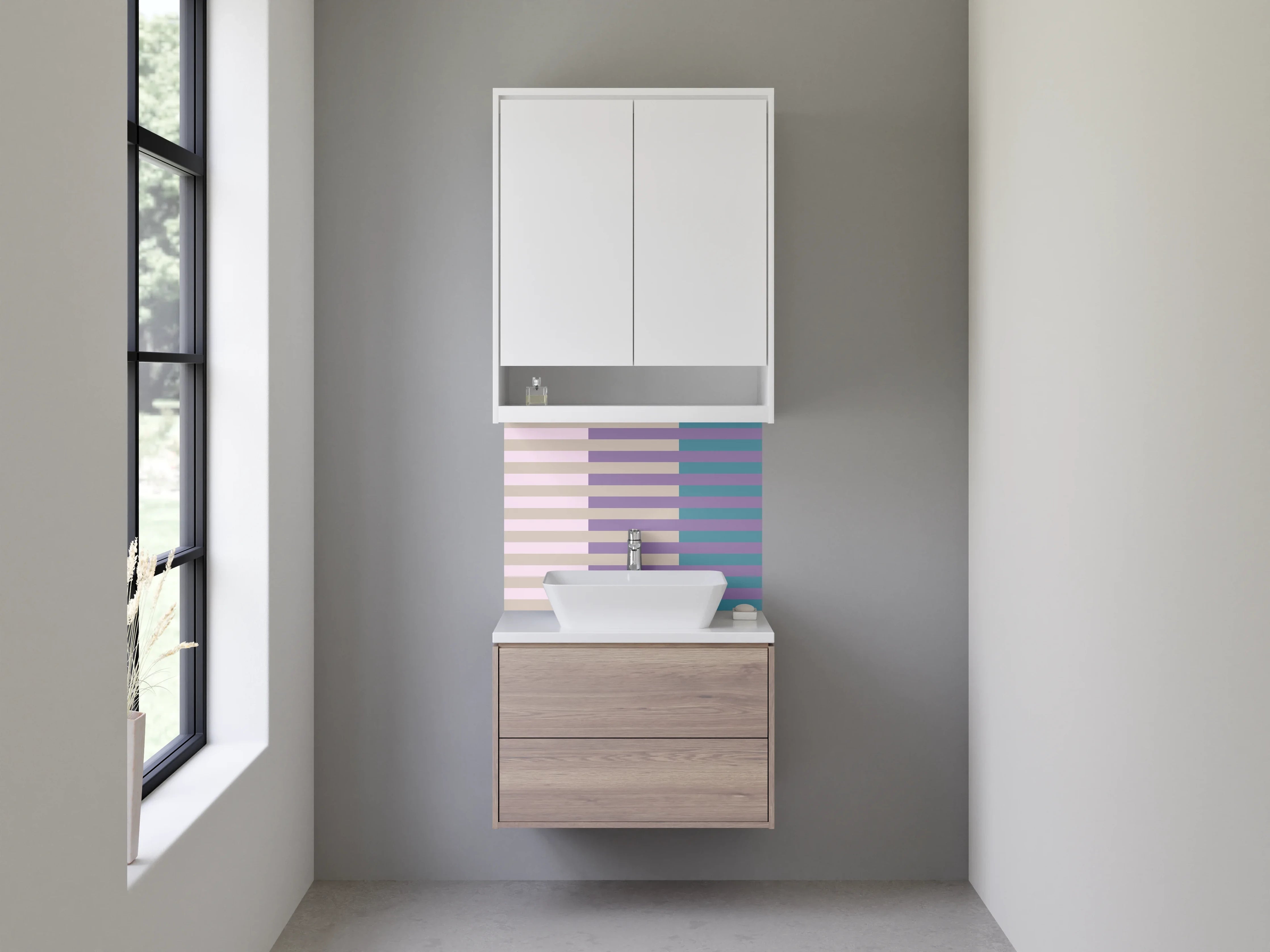 Waschbecken-Rückwand - Sanfte Grau-Pastellstreifen