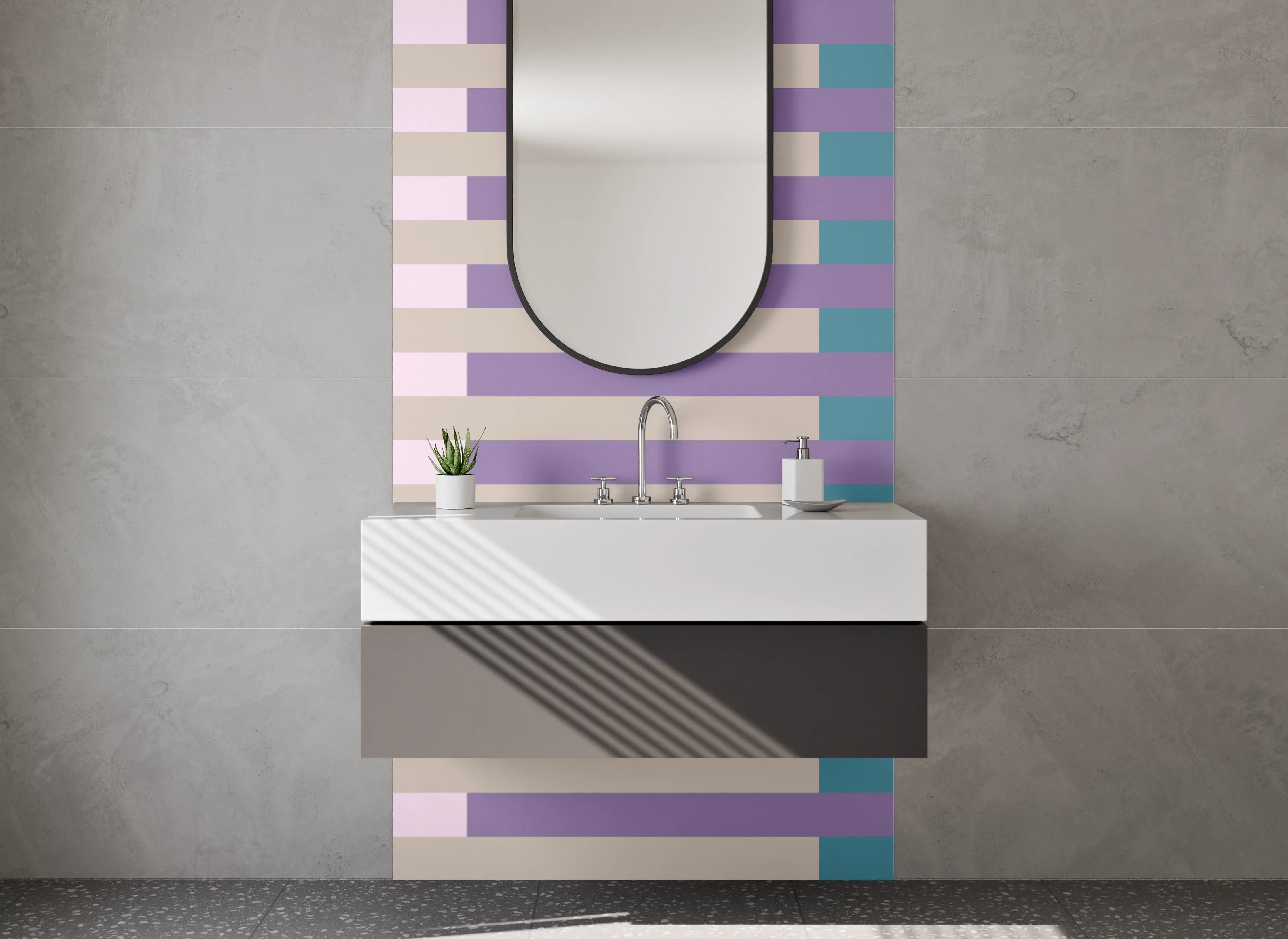 Waschbecken-Rückwand - Sanfte Grau-Pastellstreifen