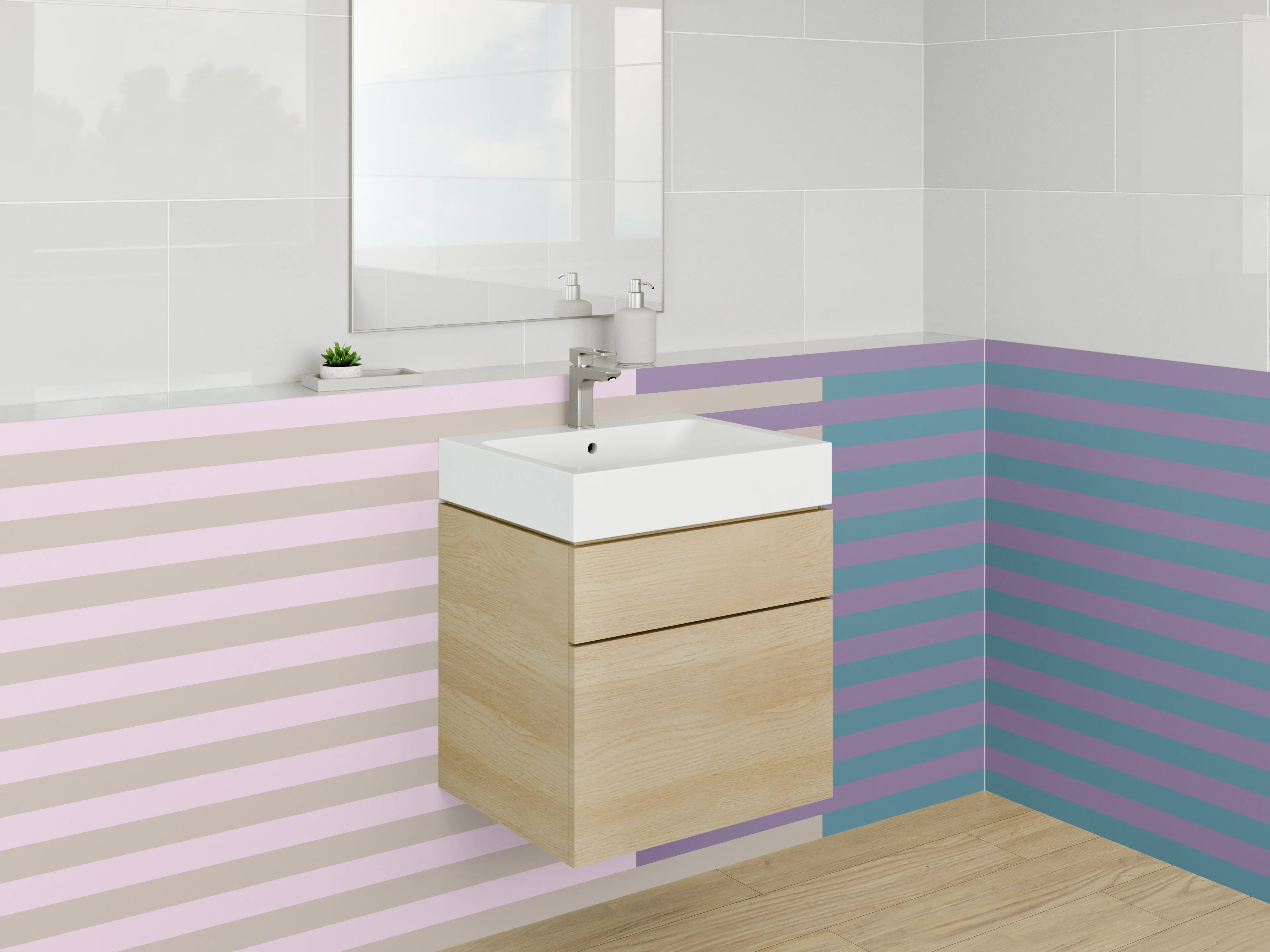 Waschbecken-Rückwand - Sanfte Grau-Pastellstreifen