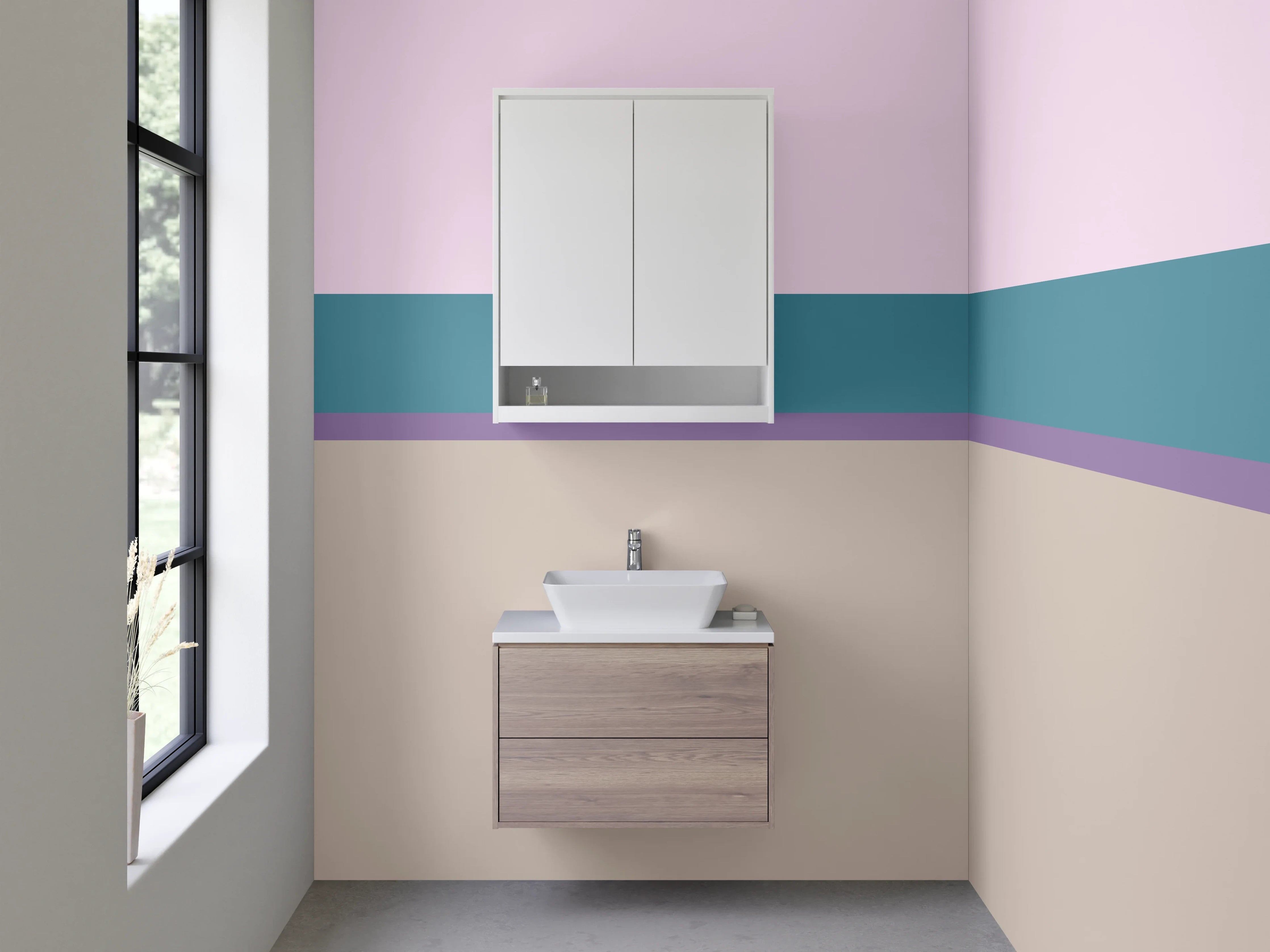 Waschbecken-Rückwand - Sanfte Grau-Weiß Streifen