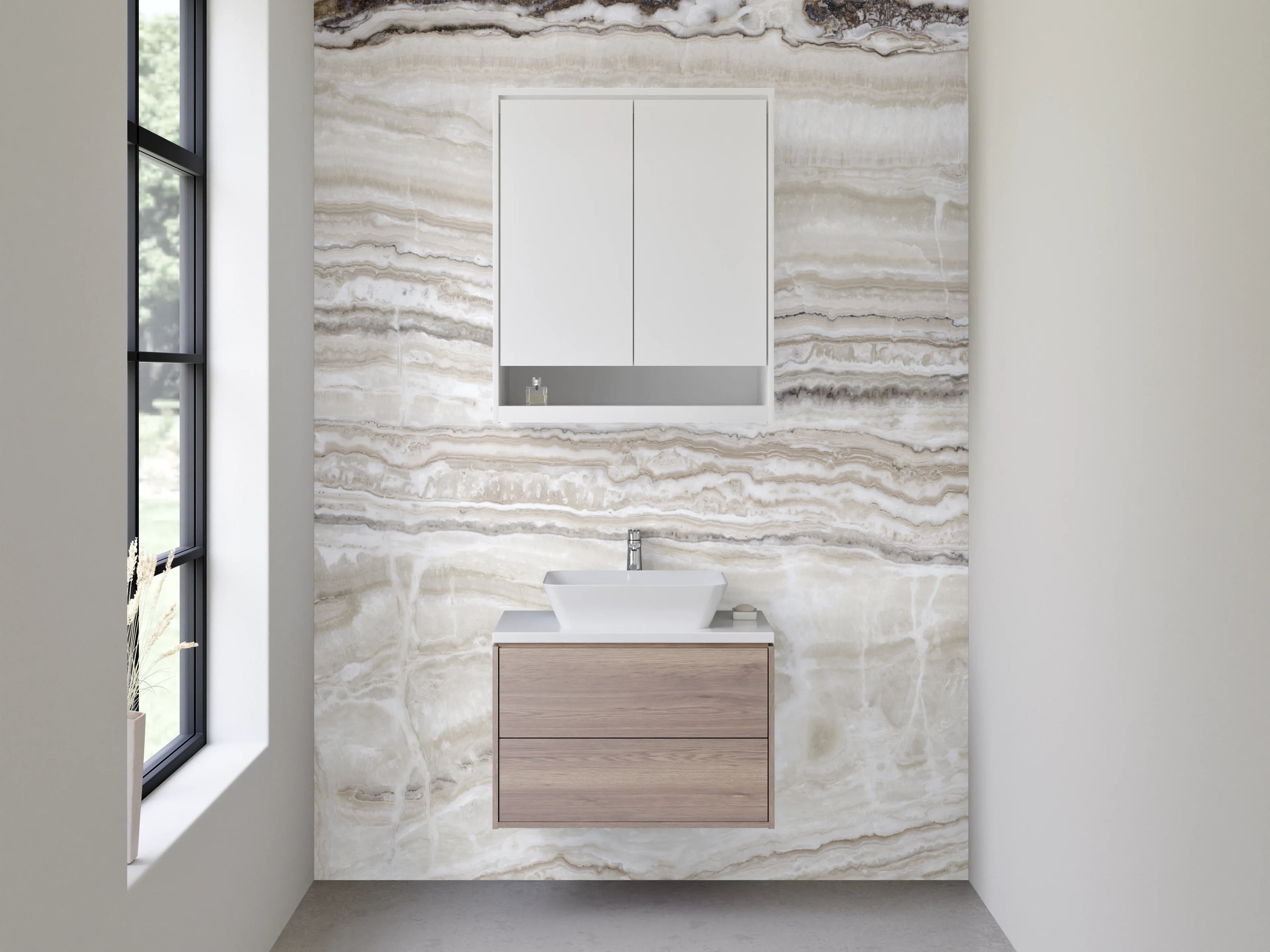 Waschbecken-Rückwand - Sanfte Grauschattierungen in Weißmarmor