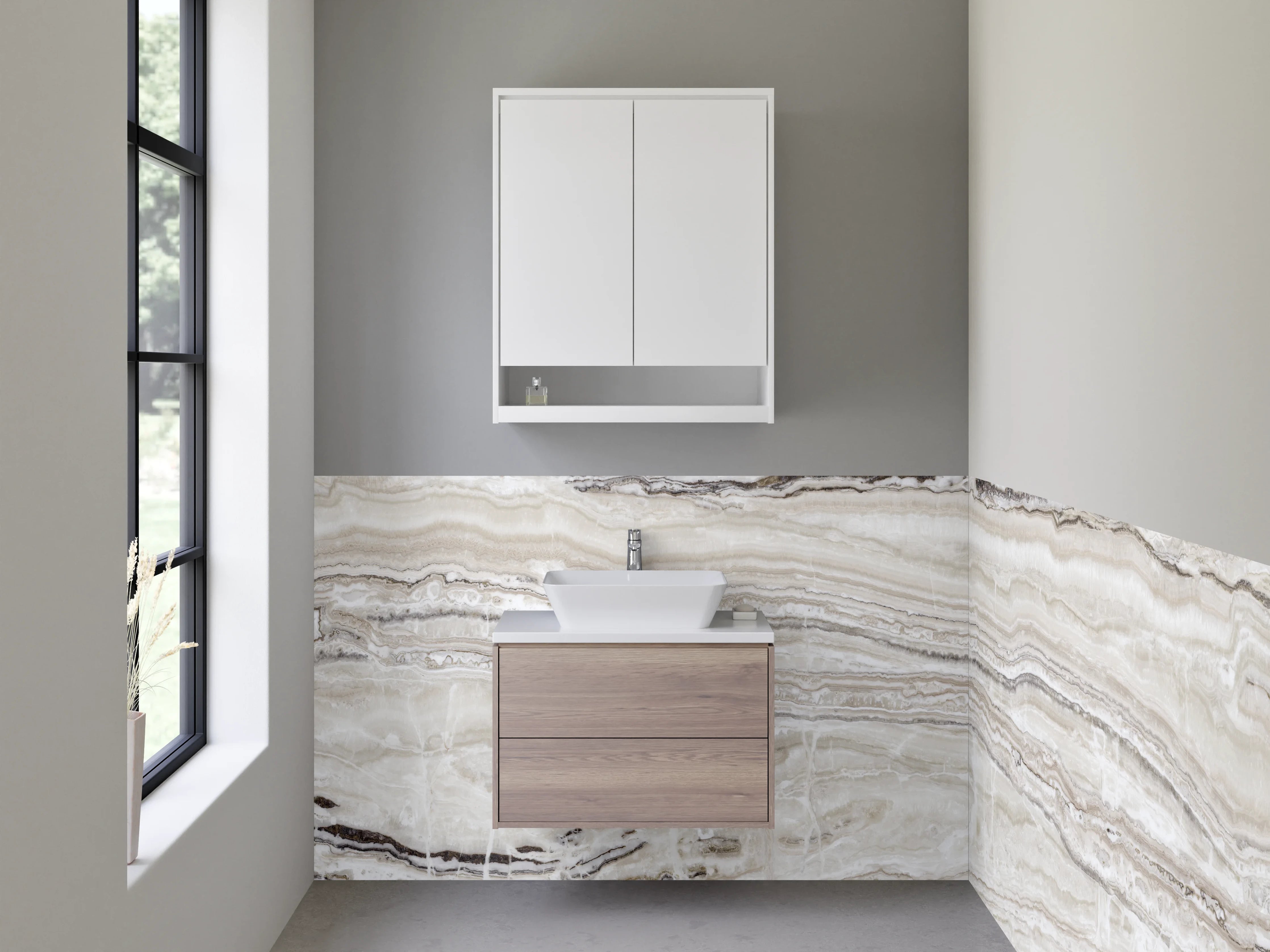 Waschbecken-Rückwand - Sanfte Grauschattierungen in Weißmarmor