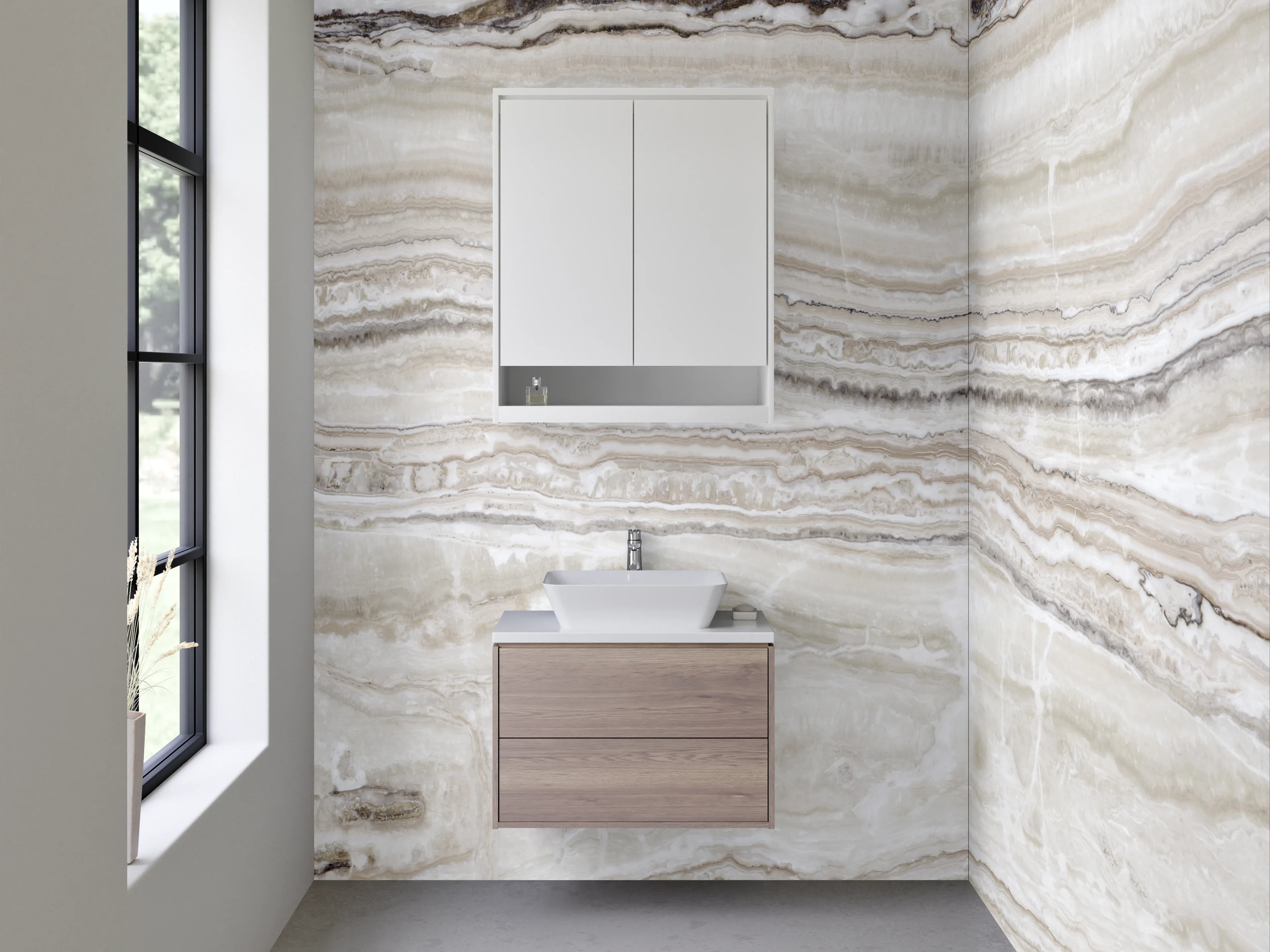 Waschbecken-Rückwand - Sanfte Grauschattierungen in Weißmarmor