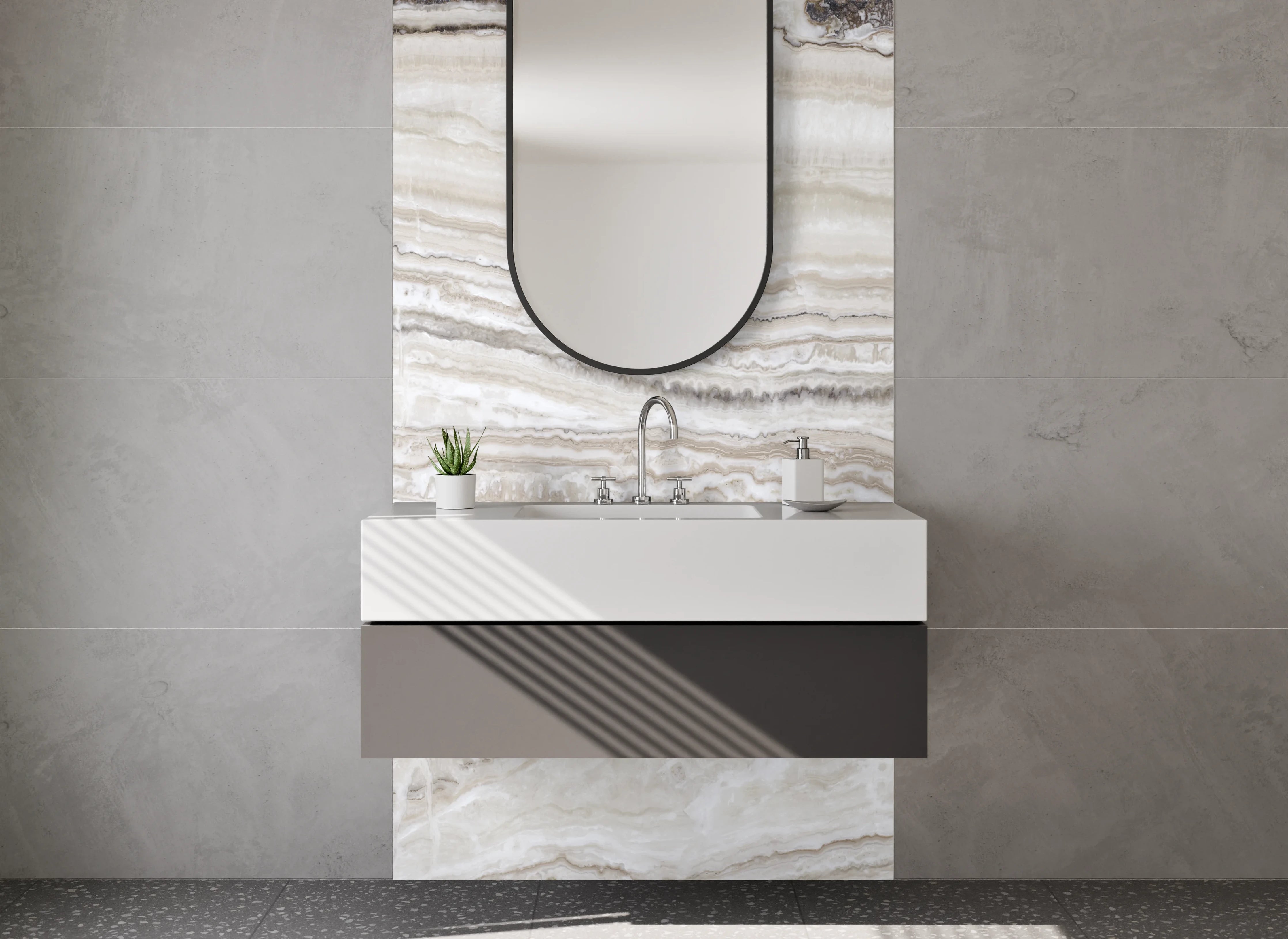 Waschbecken-Rückwand - Sanfte Grauschattierungen in Weißmarmor