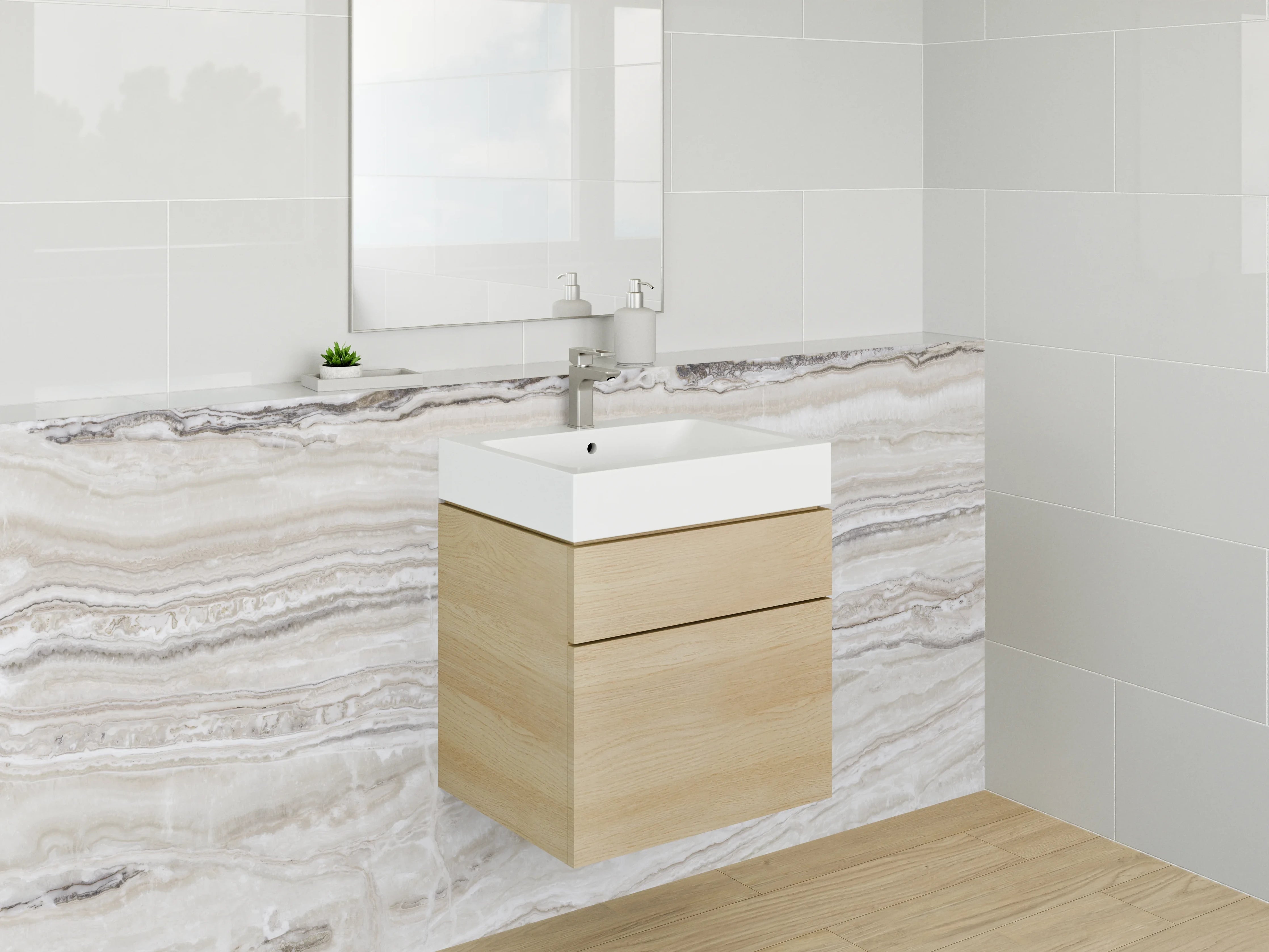 Waschbecken-Rückwand - Sanfte Grauschattierungen in Weißmarmor