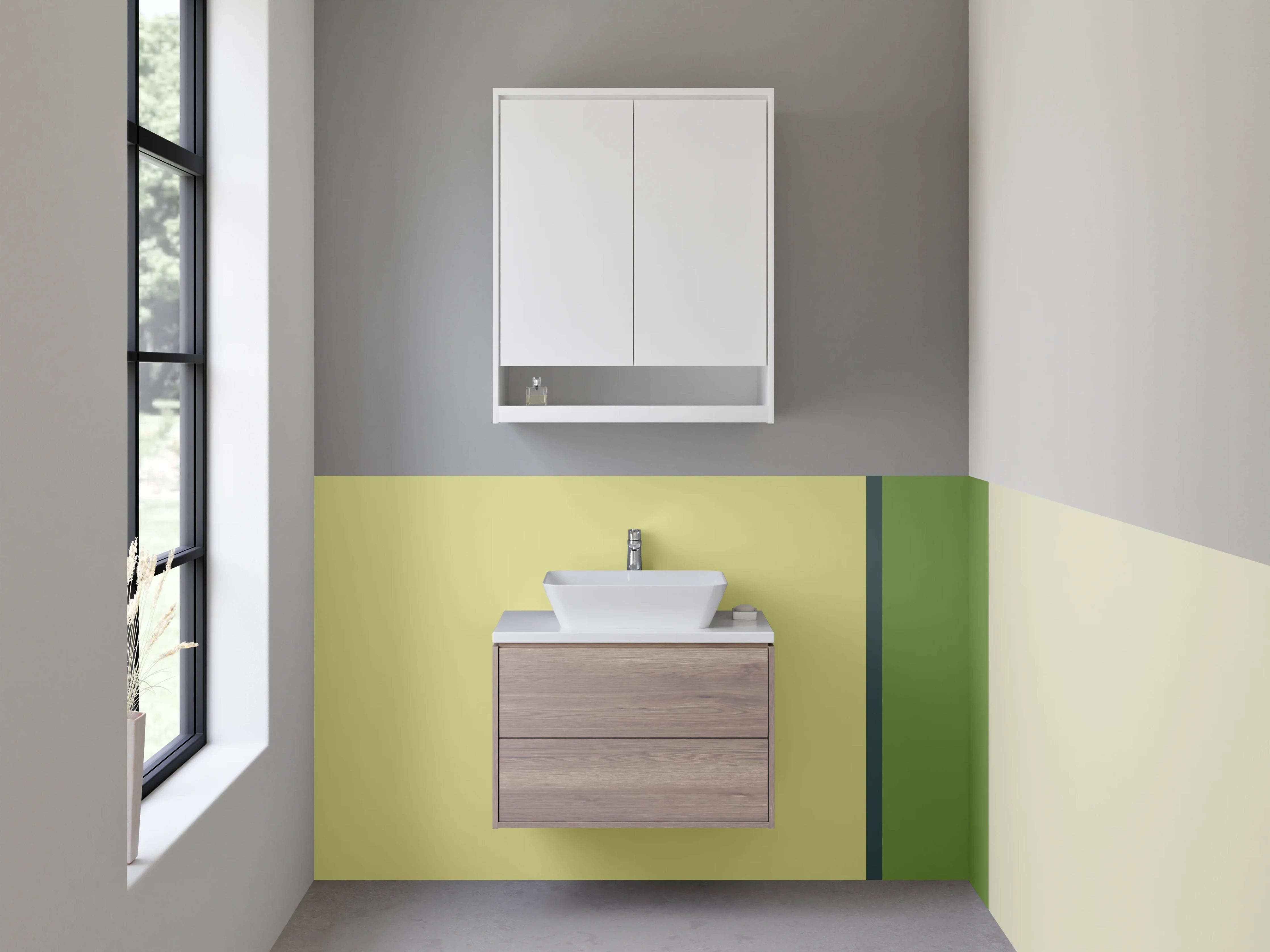 Waschbecken-Rückwand - Sanfte Grüntöne mit Beigemuster