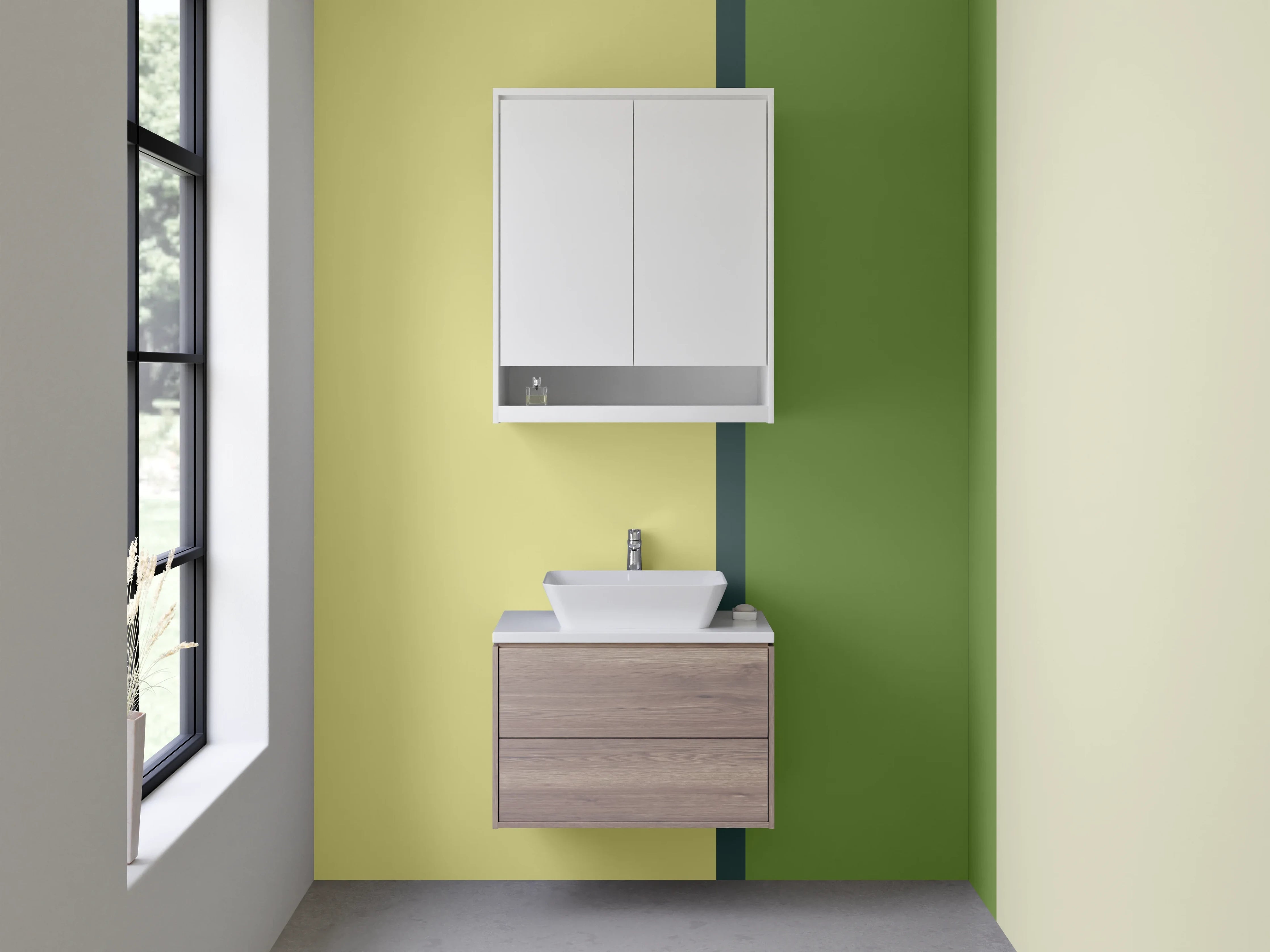 Waschbecken-Rückwand - Sanfte Grüntöne mit Beigemuster