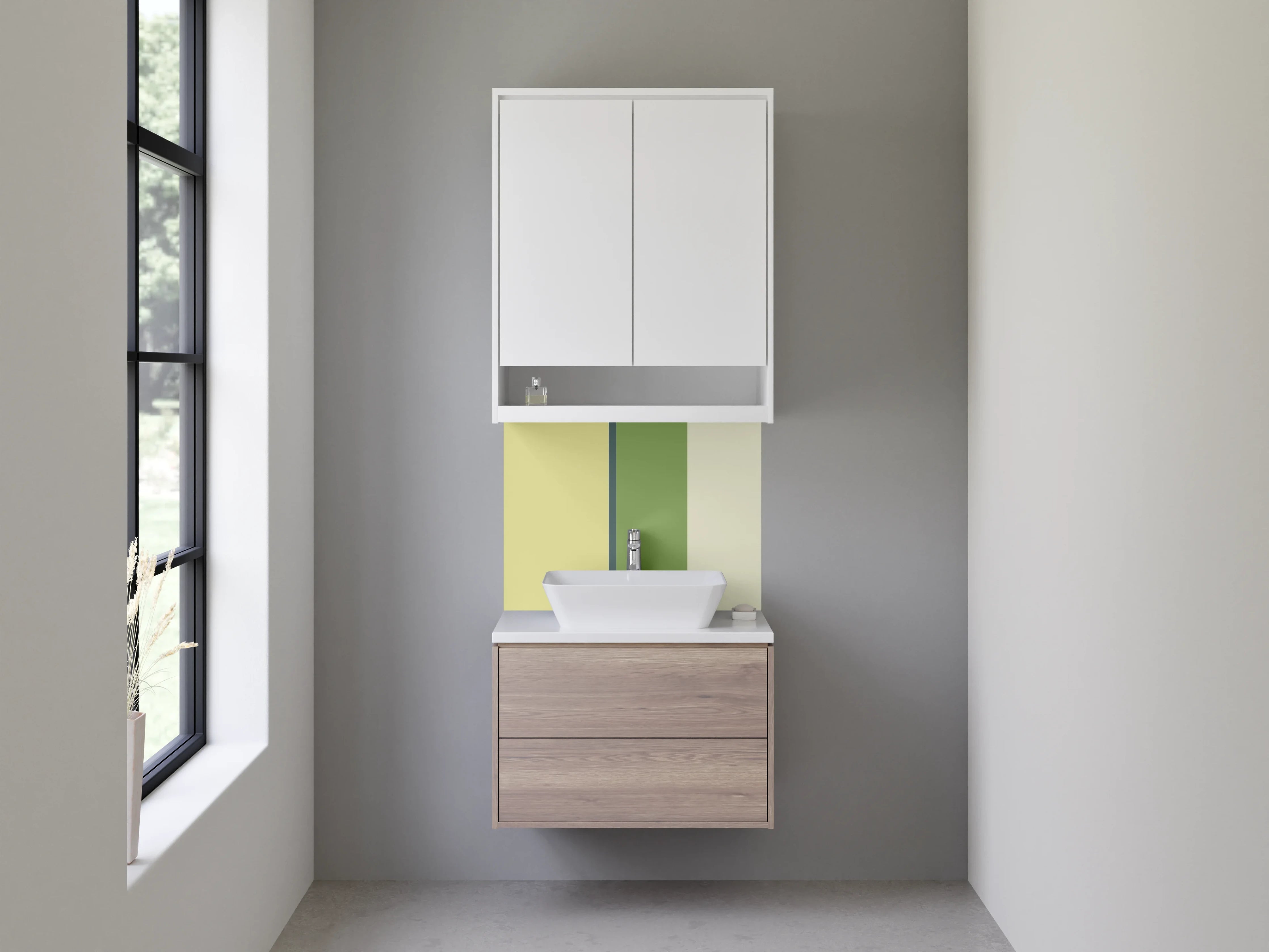 Waschbecken-Rückwand - Sanfte Grüntöne mit Beigemuster