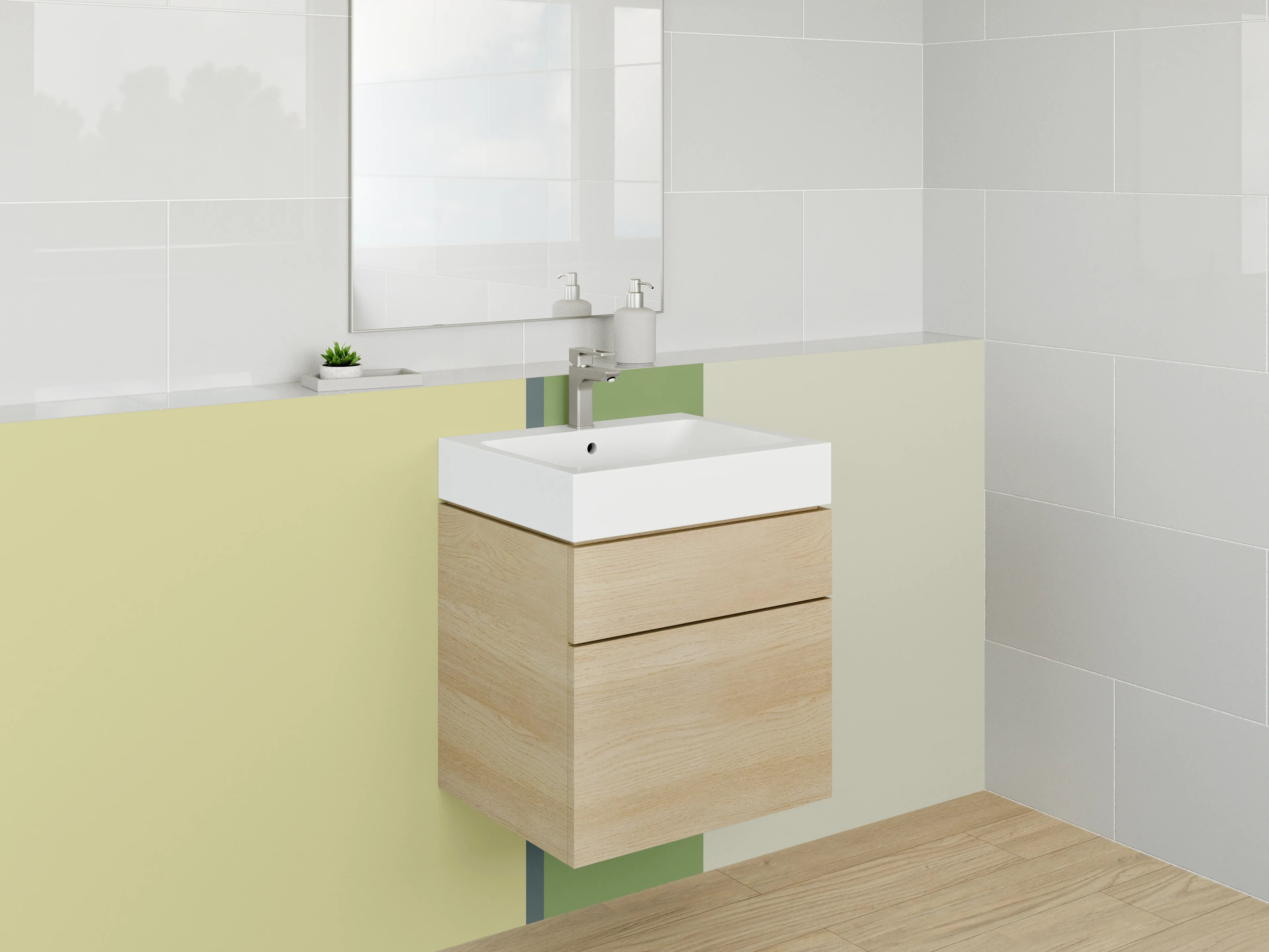 Waschbecken-Rückwand - Sanfte Grüntöne mit Beigemuster