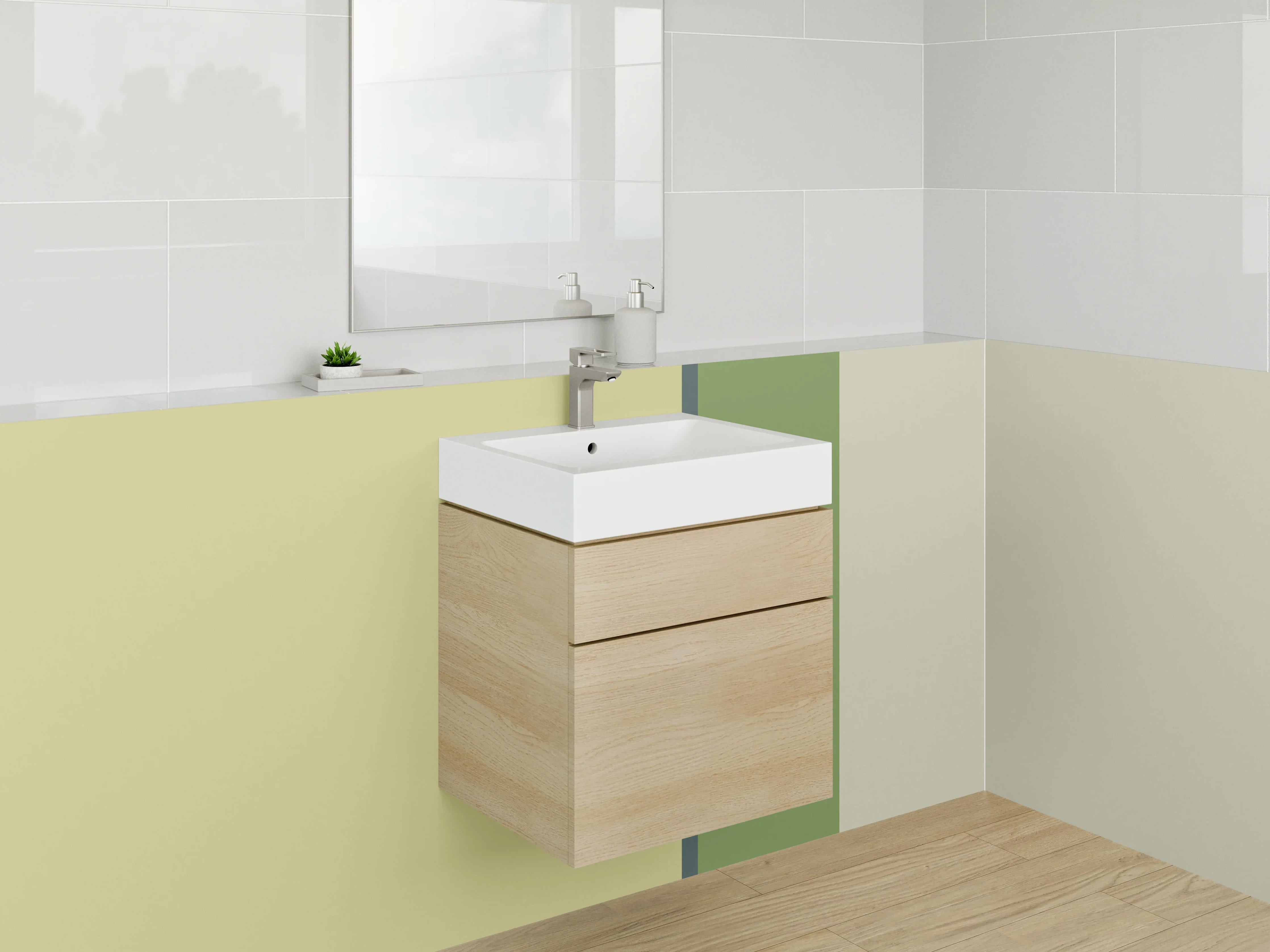 Waschbecken-Rückwand - Sanfte Grüntöne mit Beigemuster