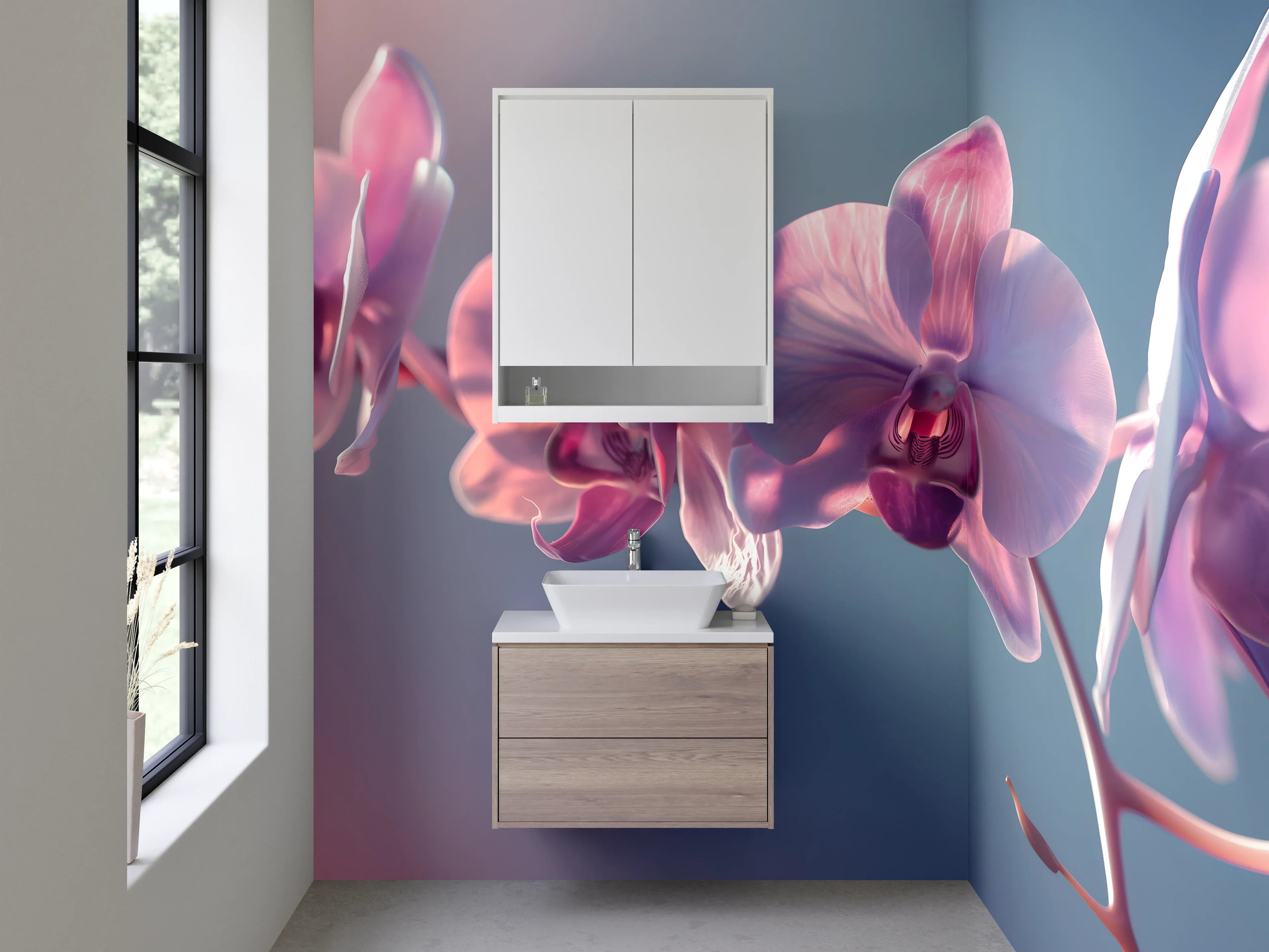 Waschbecken-Rückwand - Sanfte Orchidee auf pastelligen Tönen