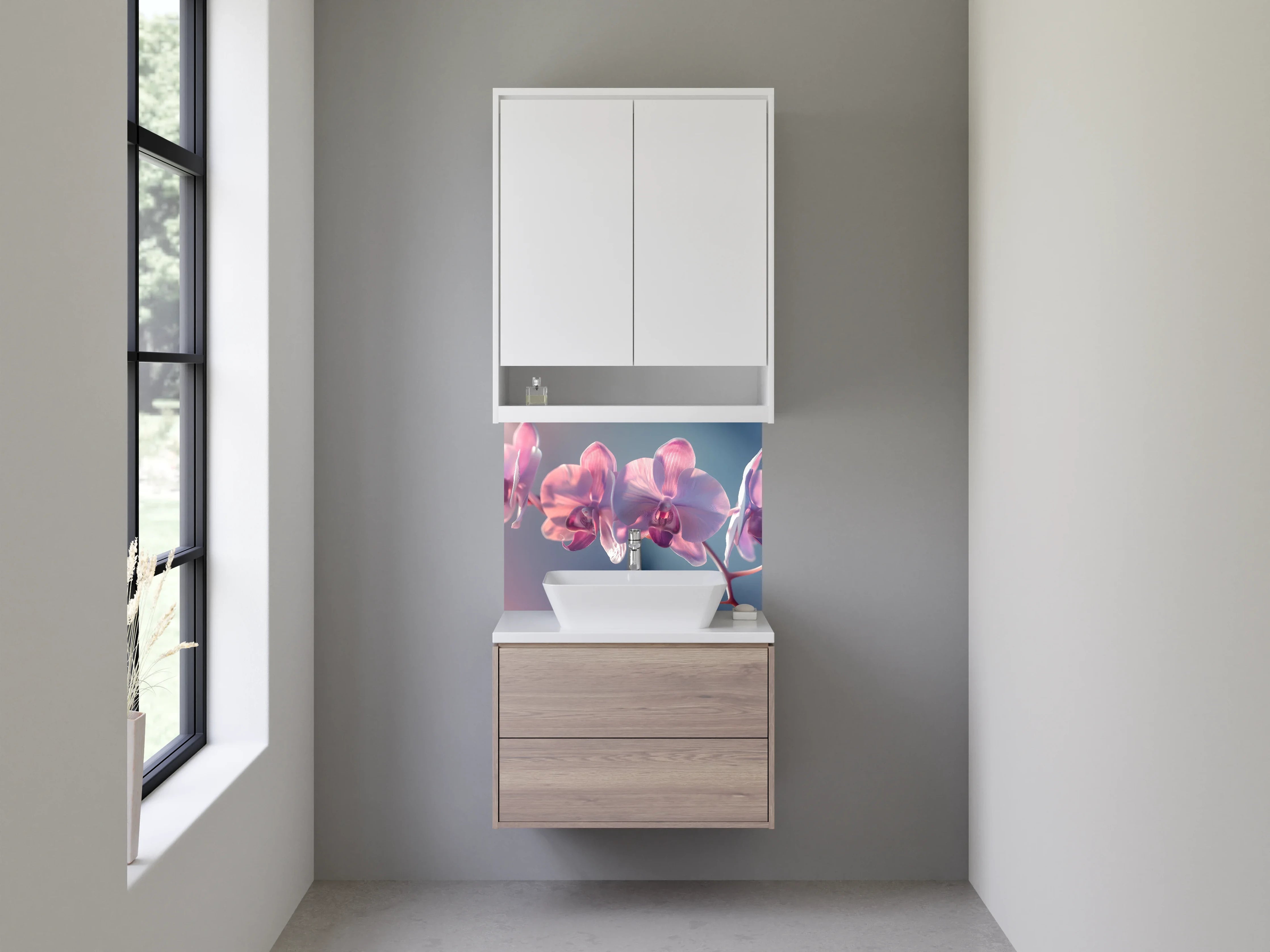 Waschbecken-Rückwand - Sanfte Orchidee auf pastelligen Tönen