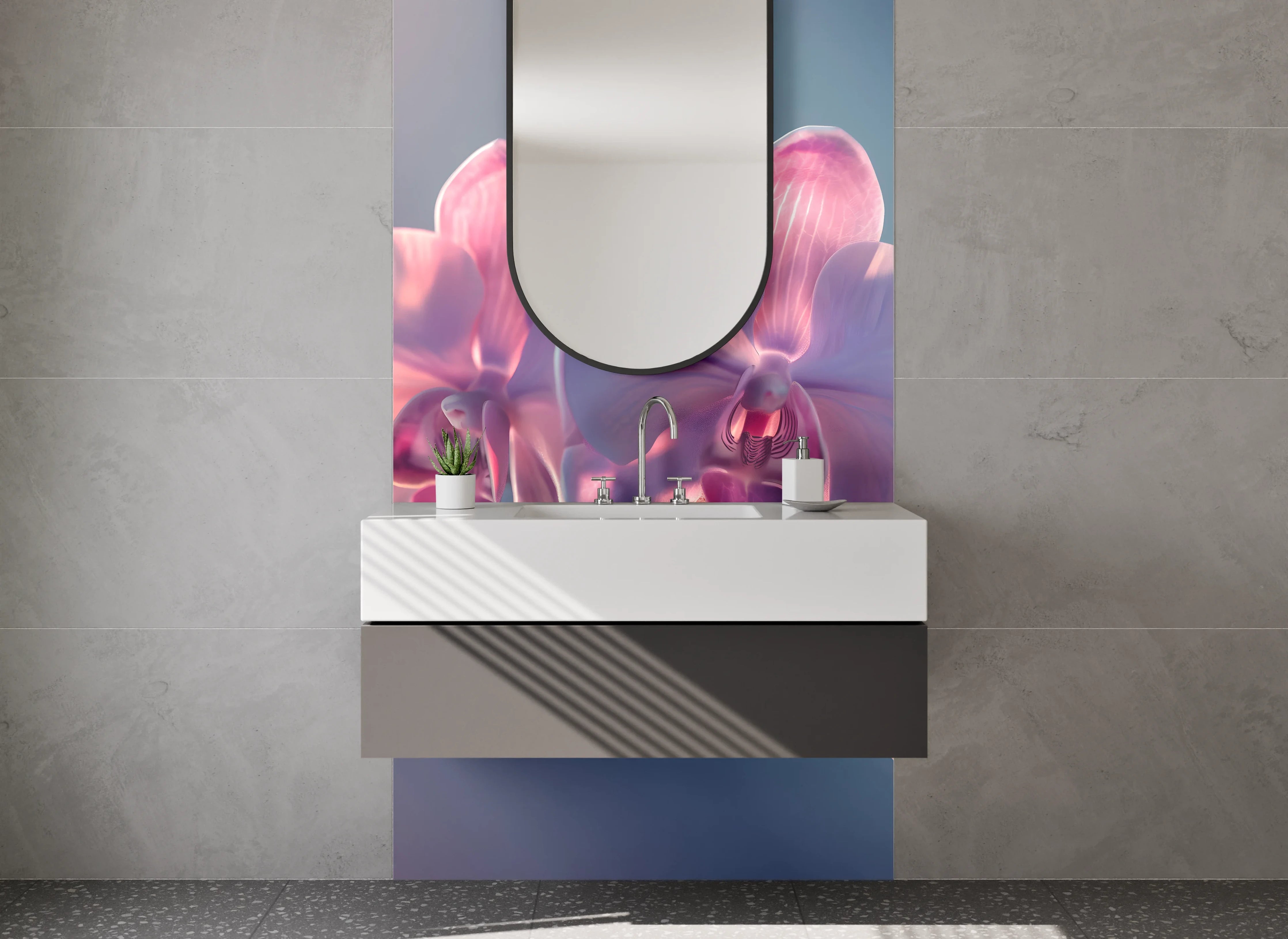 Waschbecken-Rückwand - Sanfte Orchidee auf pastelligen Tönen