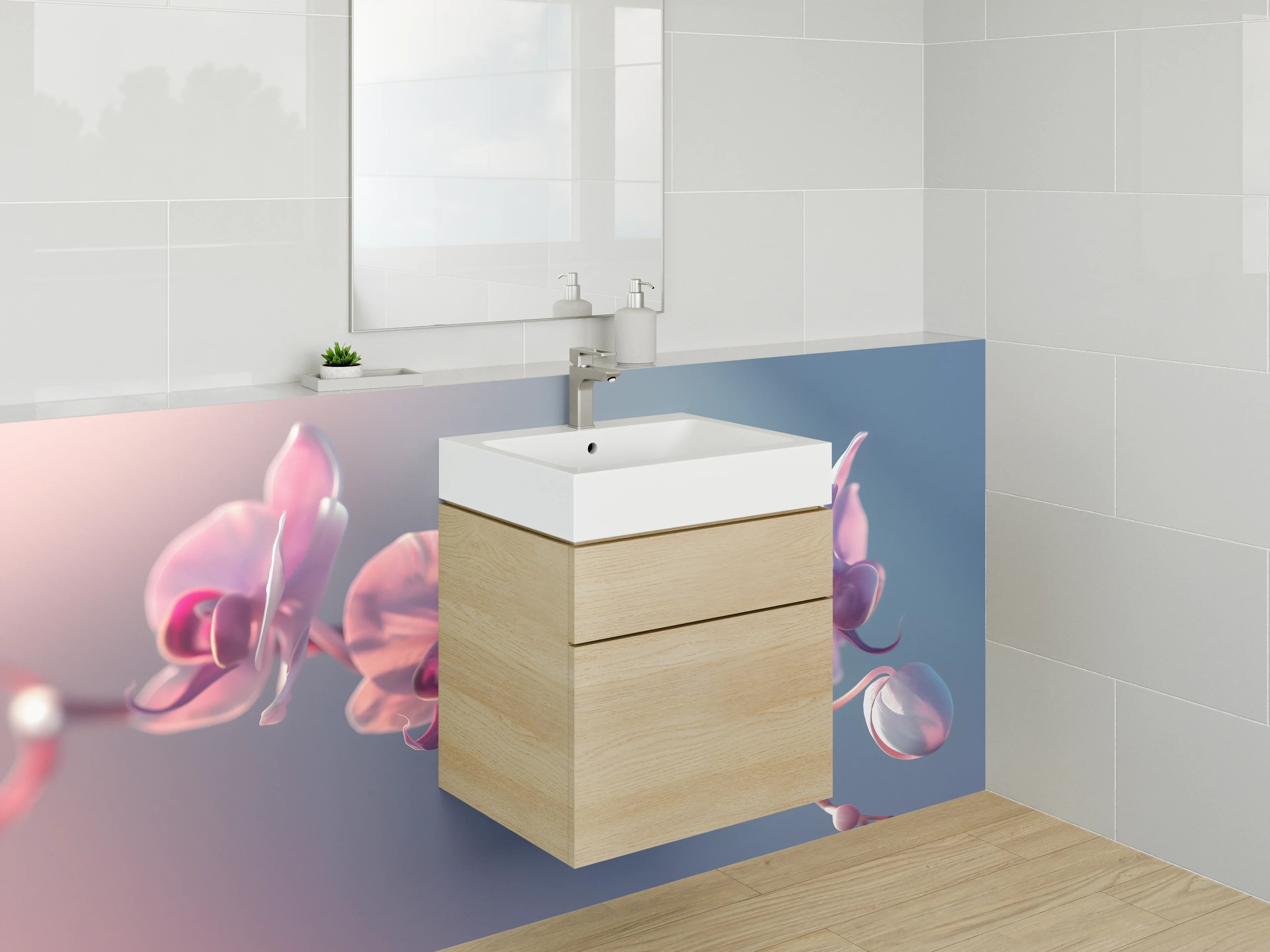 Waschbecken-Rückwand - Sanfte Orchidee auf pastelligen Tönen
