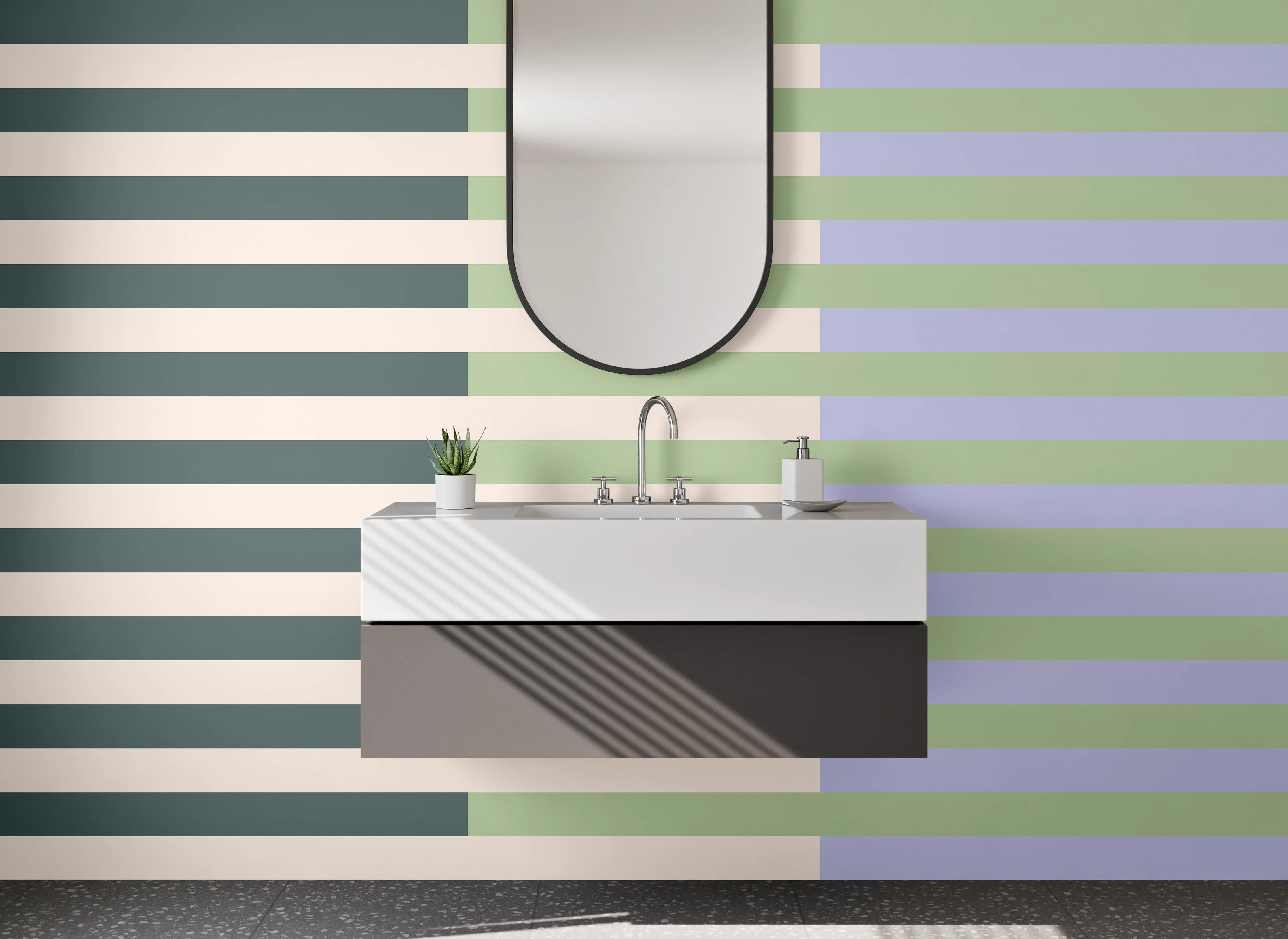 Waschbecken-Rückwand - Sanfte Pastellstreifen in Grau