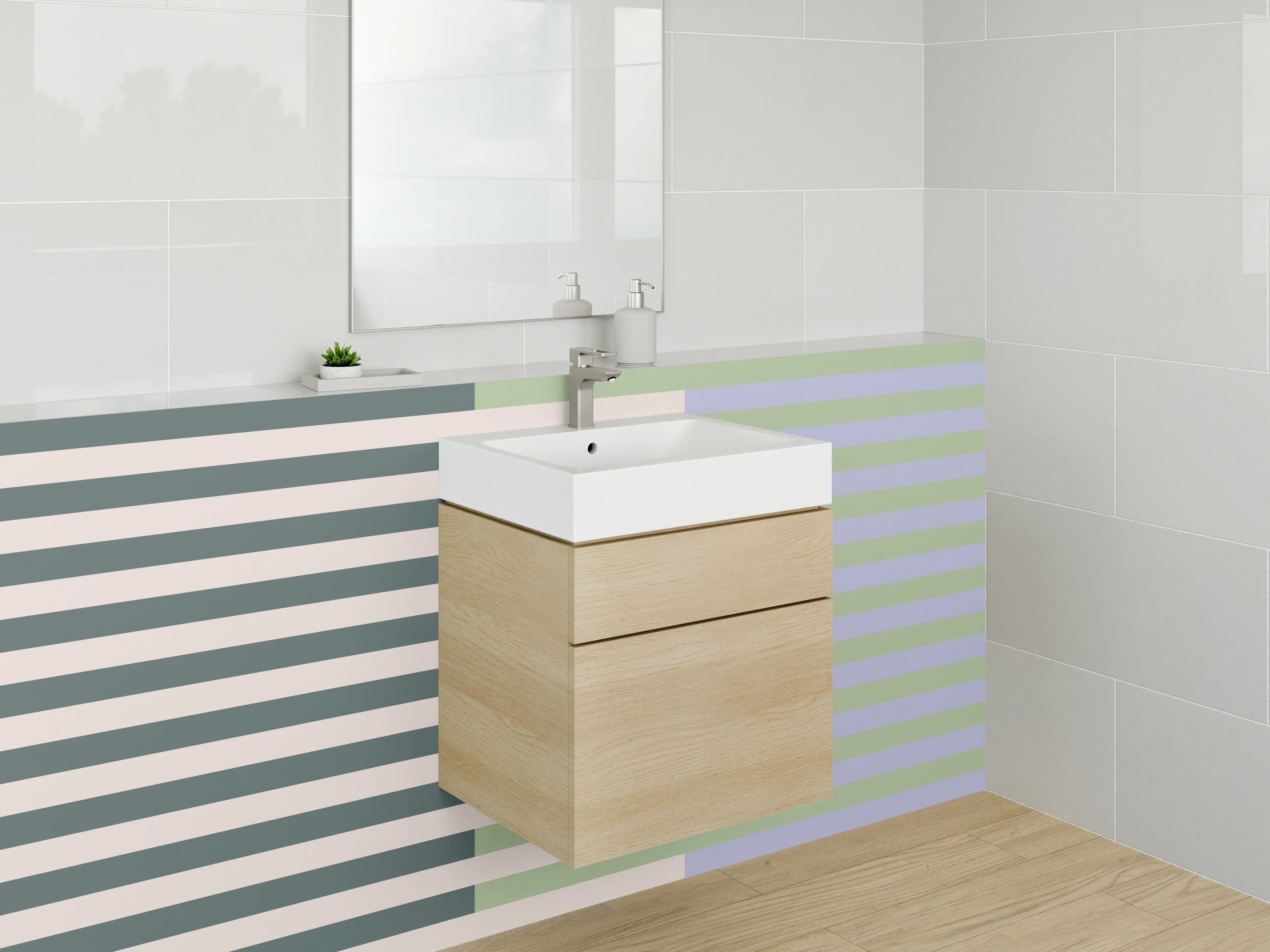 Waschbecken-Rückwand - Sanfte Pastellstreifen in Grau