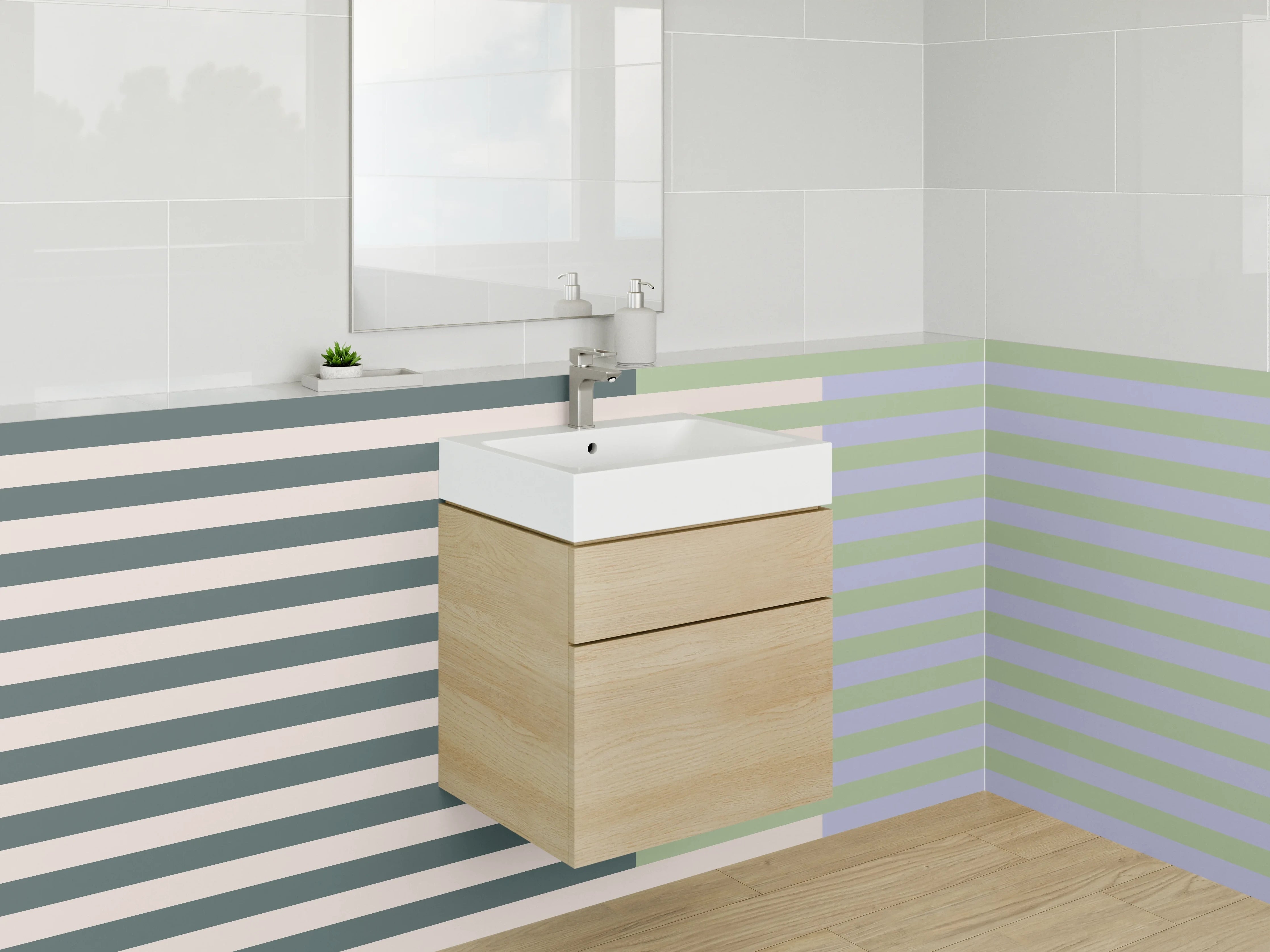 Waschbecken-Rückwand - Sanfte Pastellstreifen in Grau