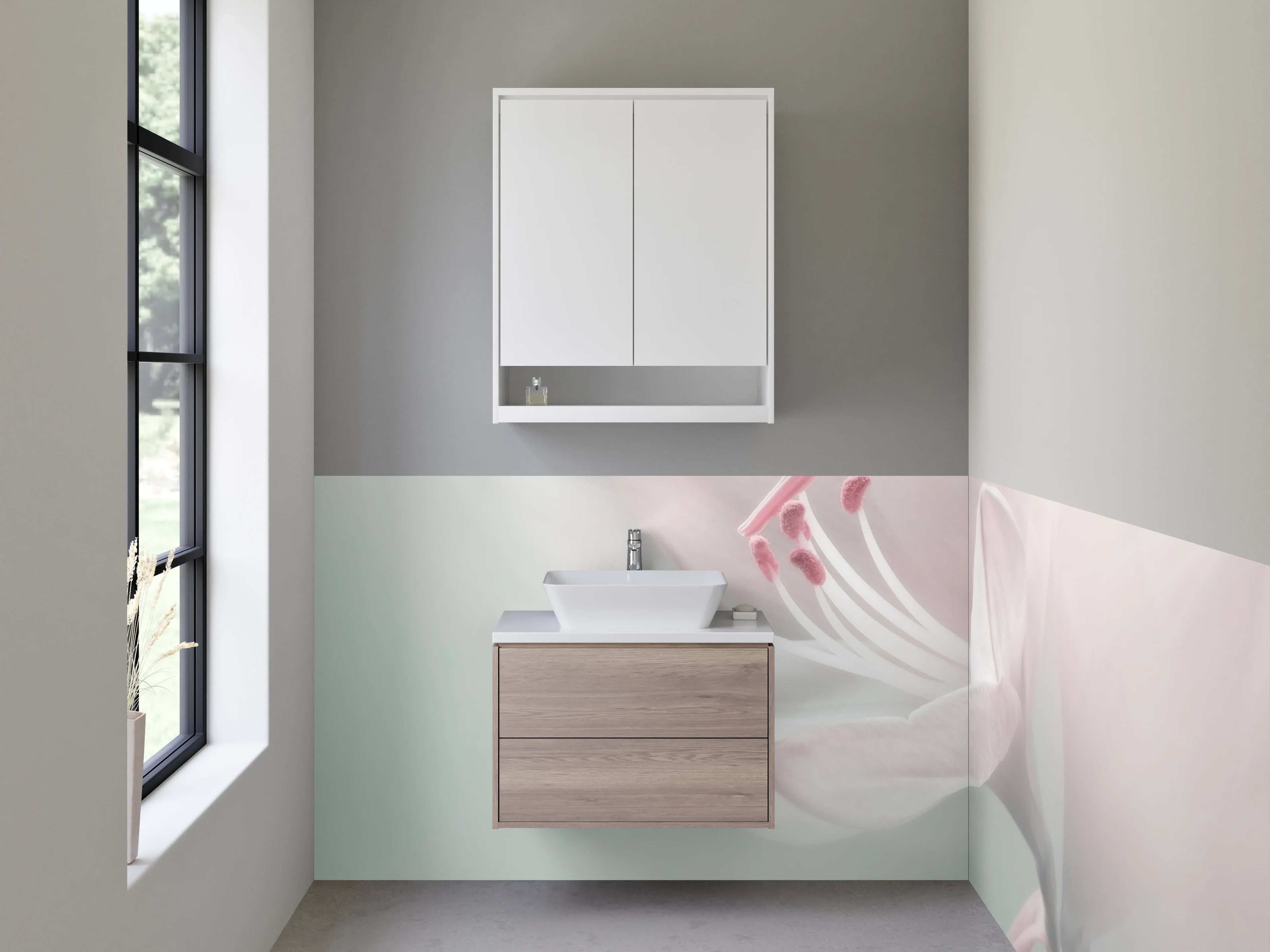 Waschbecken-Rückwand - Sanfte Pfingstrosenblüte in zarten Pastellfarben