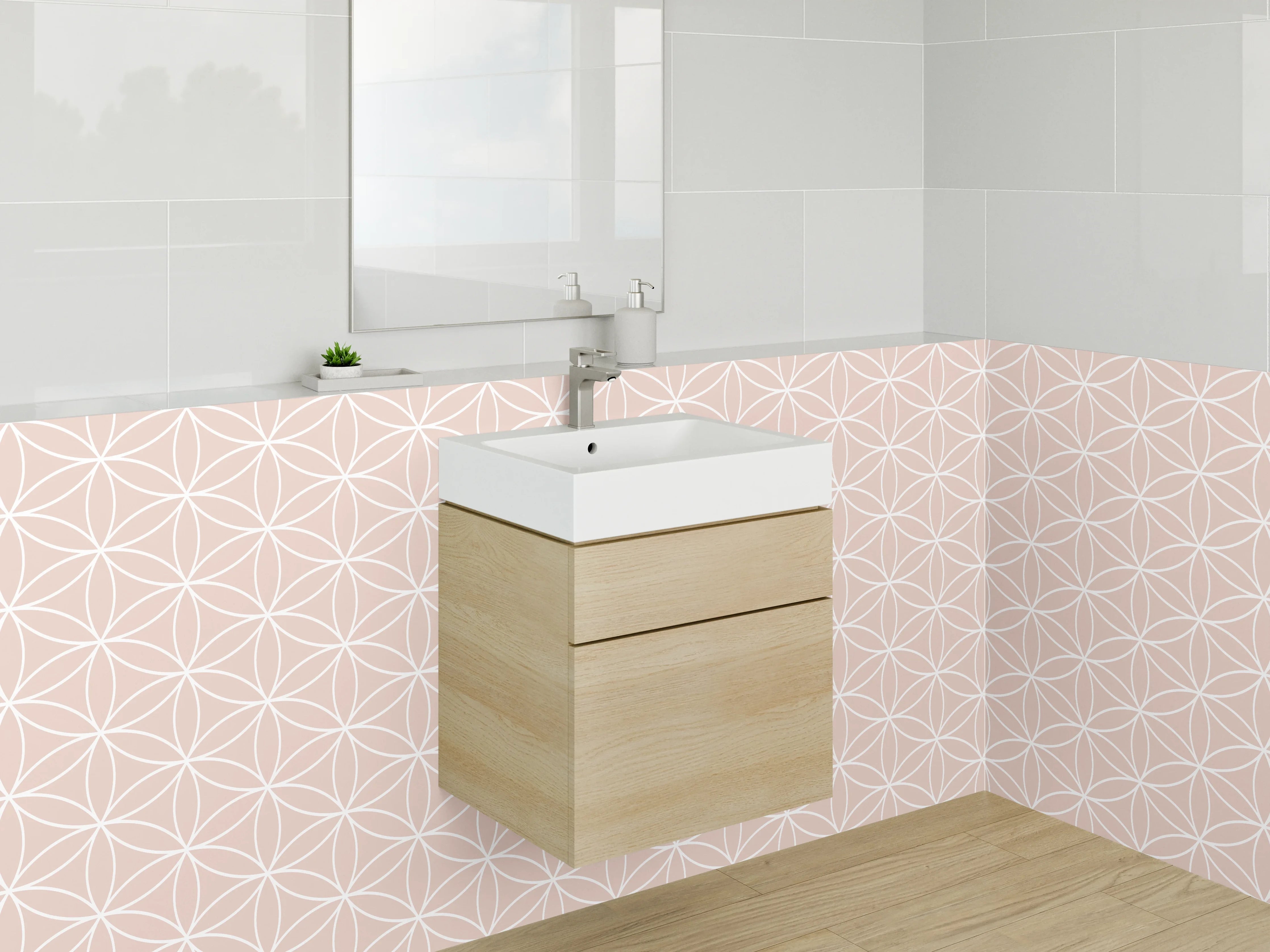 Waschbecken-Rückwand - Sanfte Rosatöne mit grauen Linien