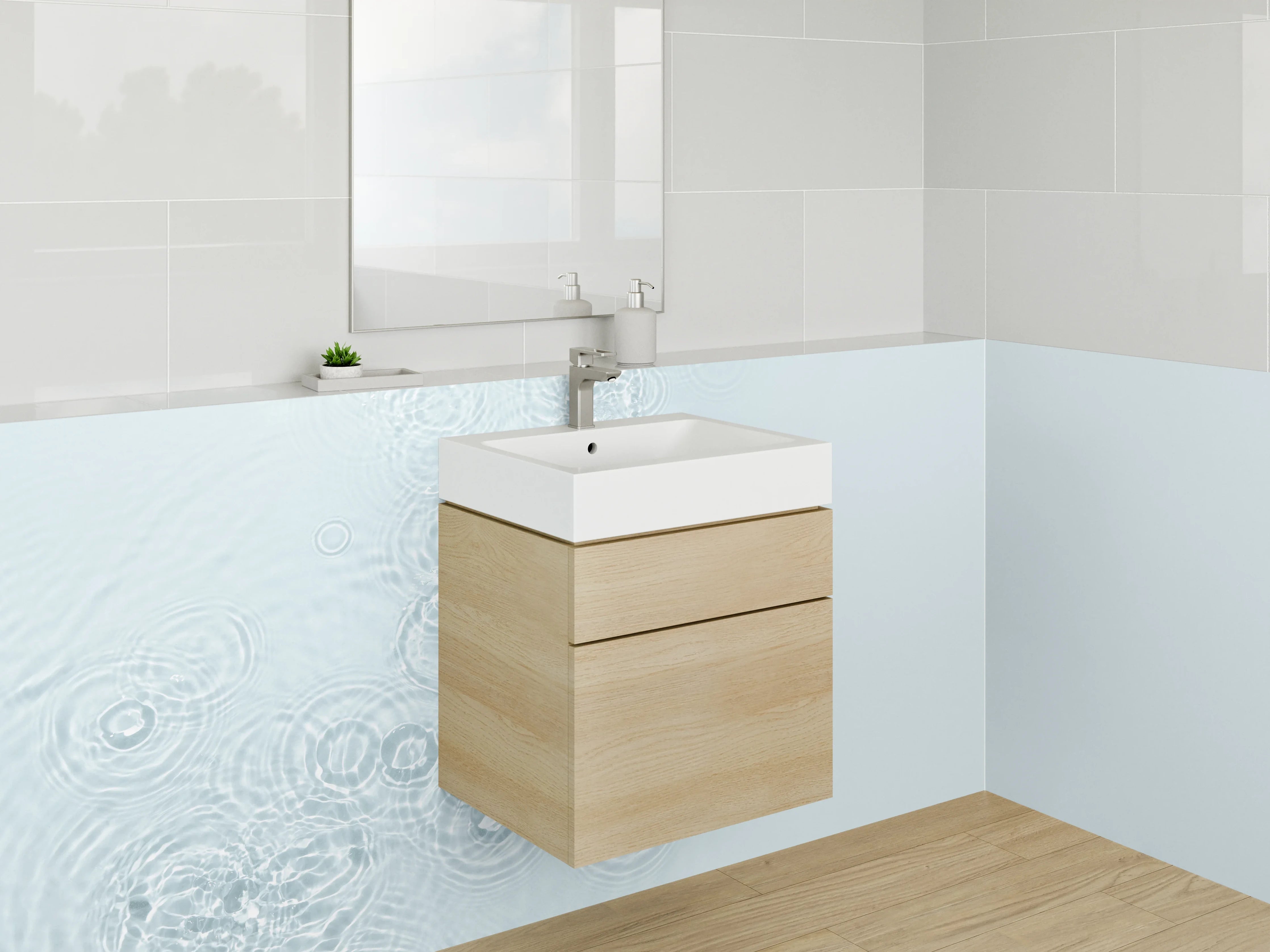 Waschbecken-Rückwand - Sanfte Wasserwellen in Weiß und Blau