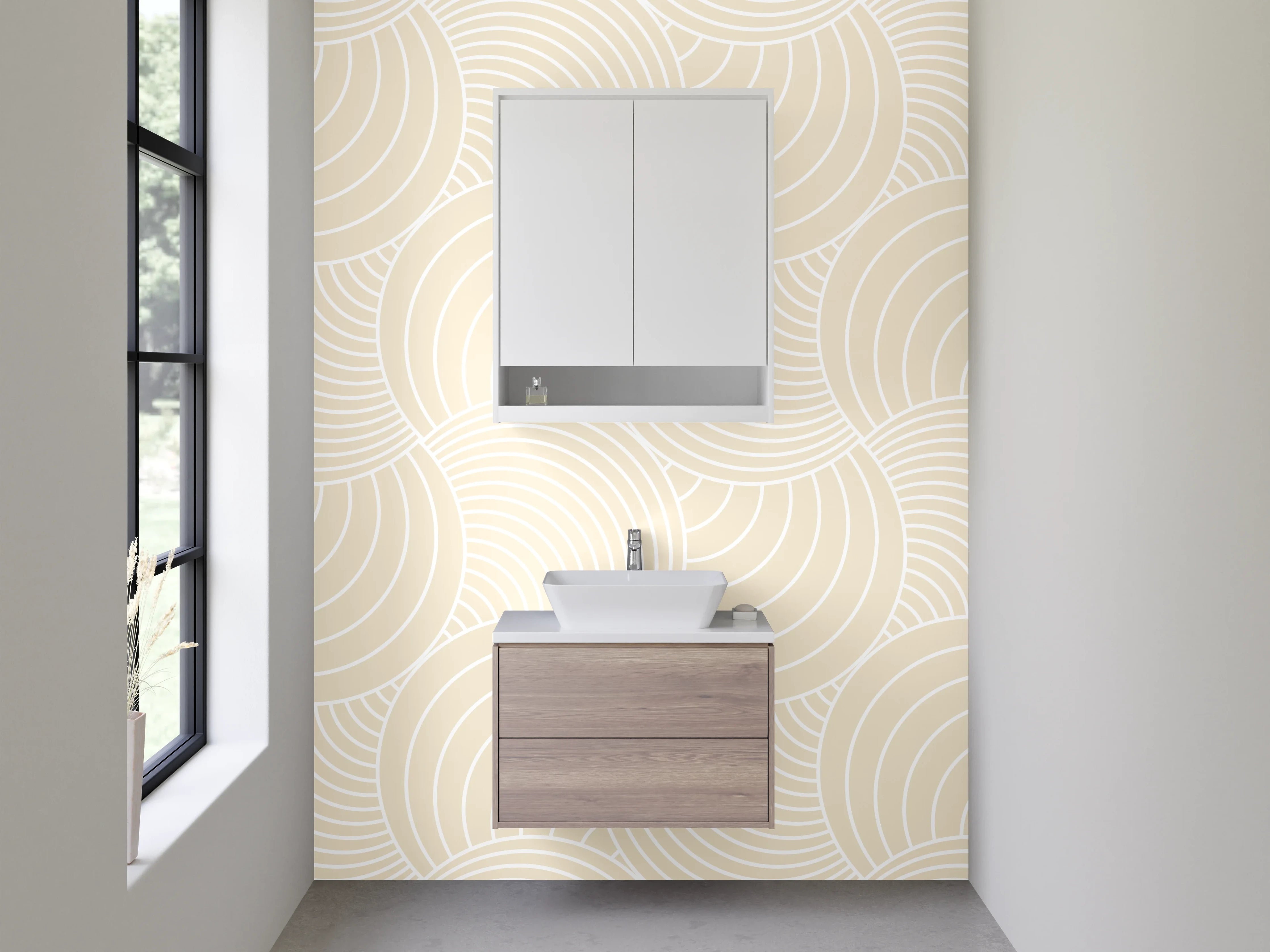 Waschbecken-Rückwand - Sanfte Wellen in Grau-Beige