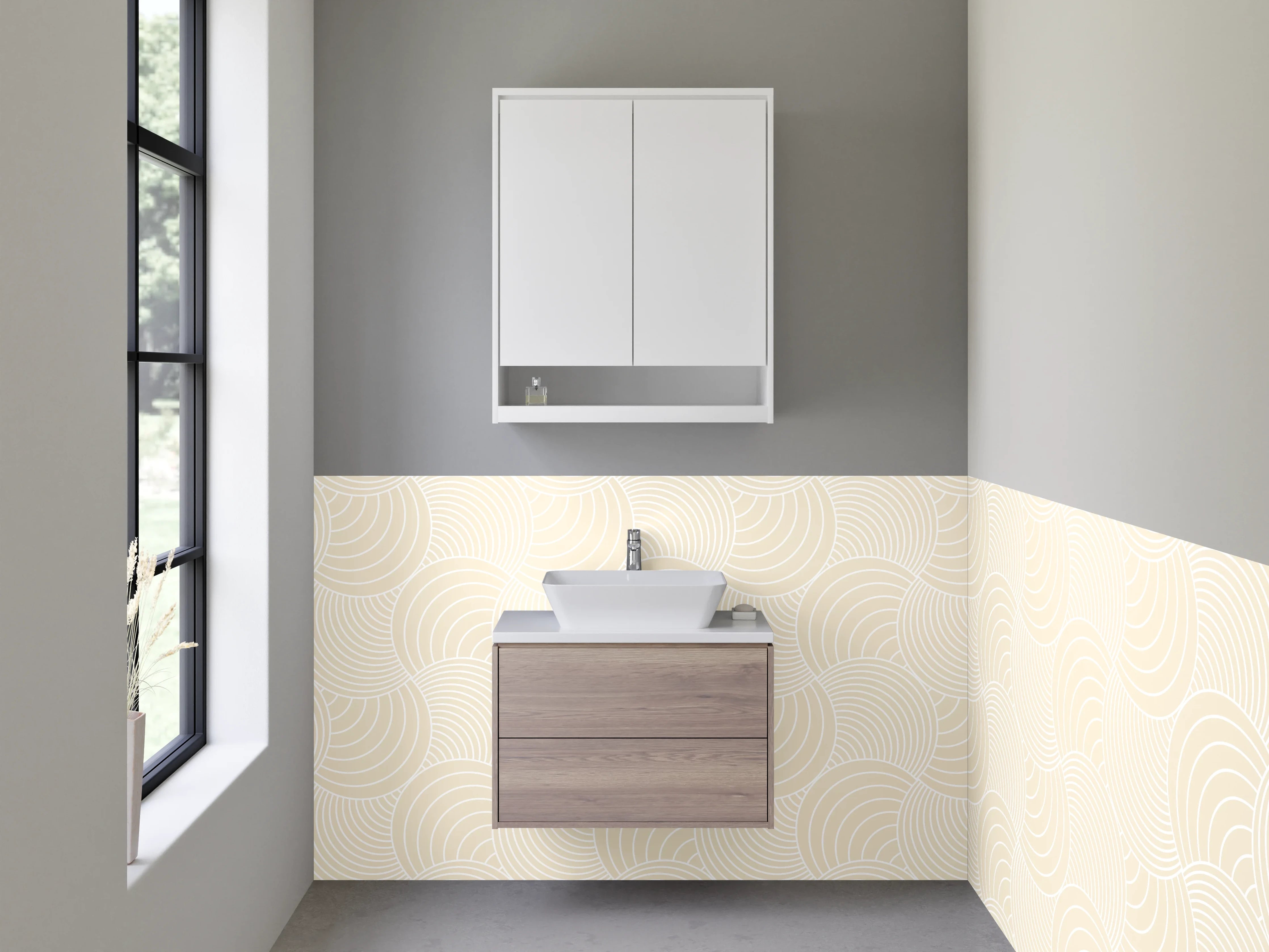 Waschbecken-Rückwand - Sanfte Wellen in Grau-Beige