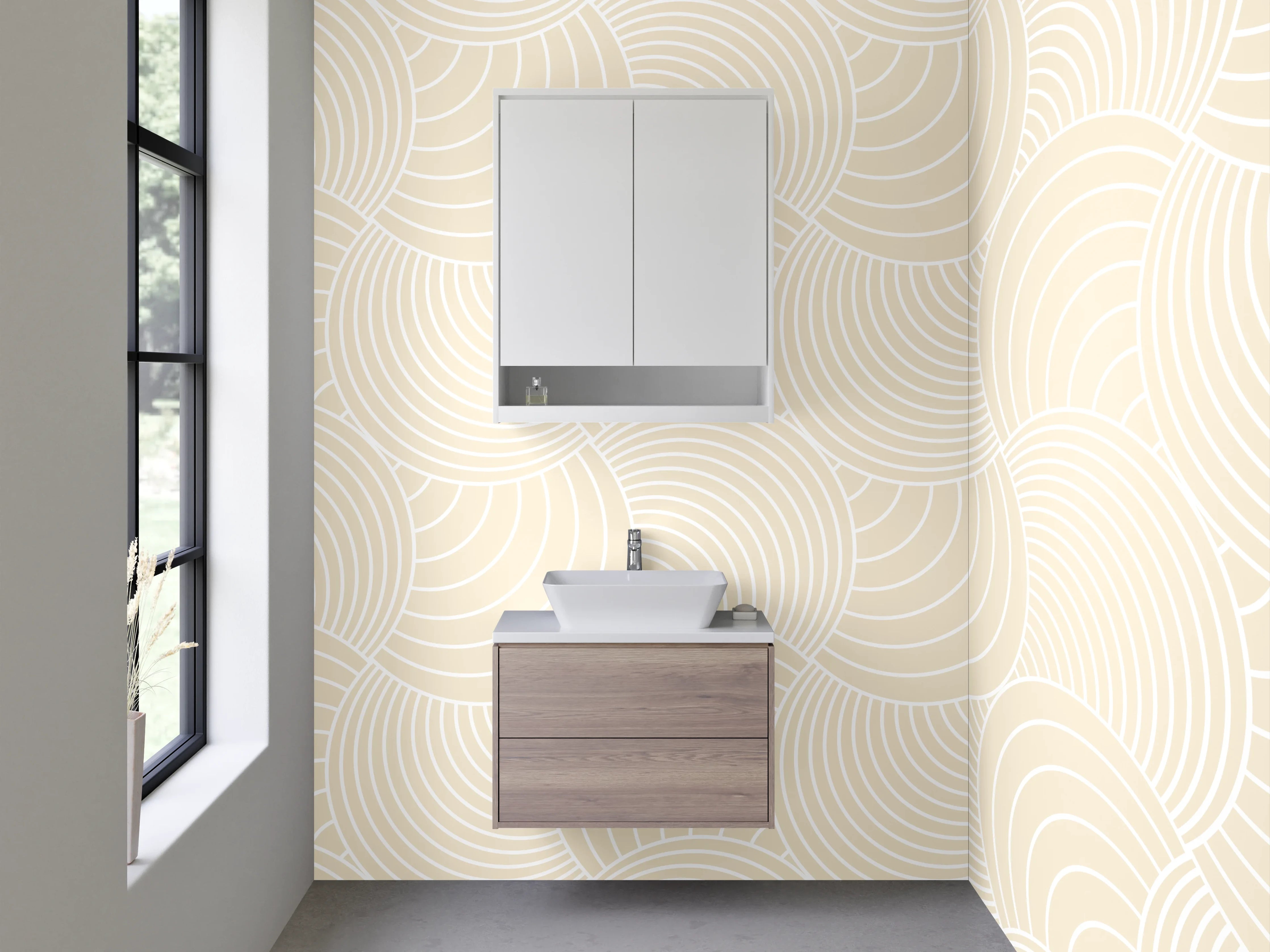 Waschbecken-Rückwand - Sanfte Wellen in Grau-Beige