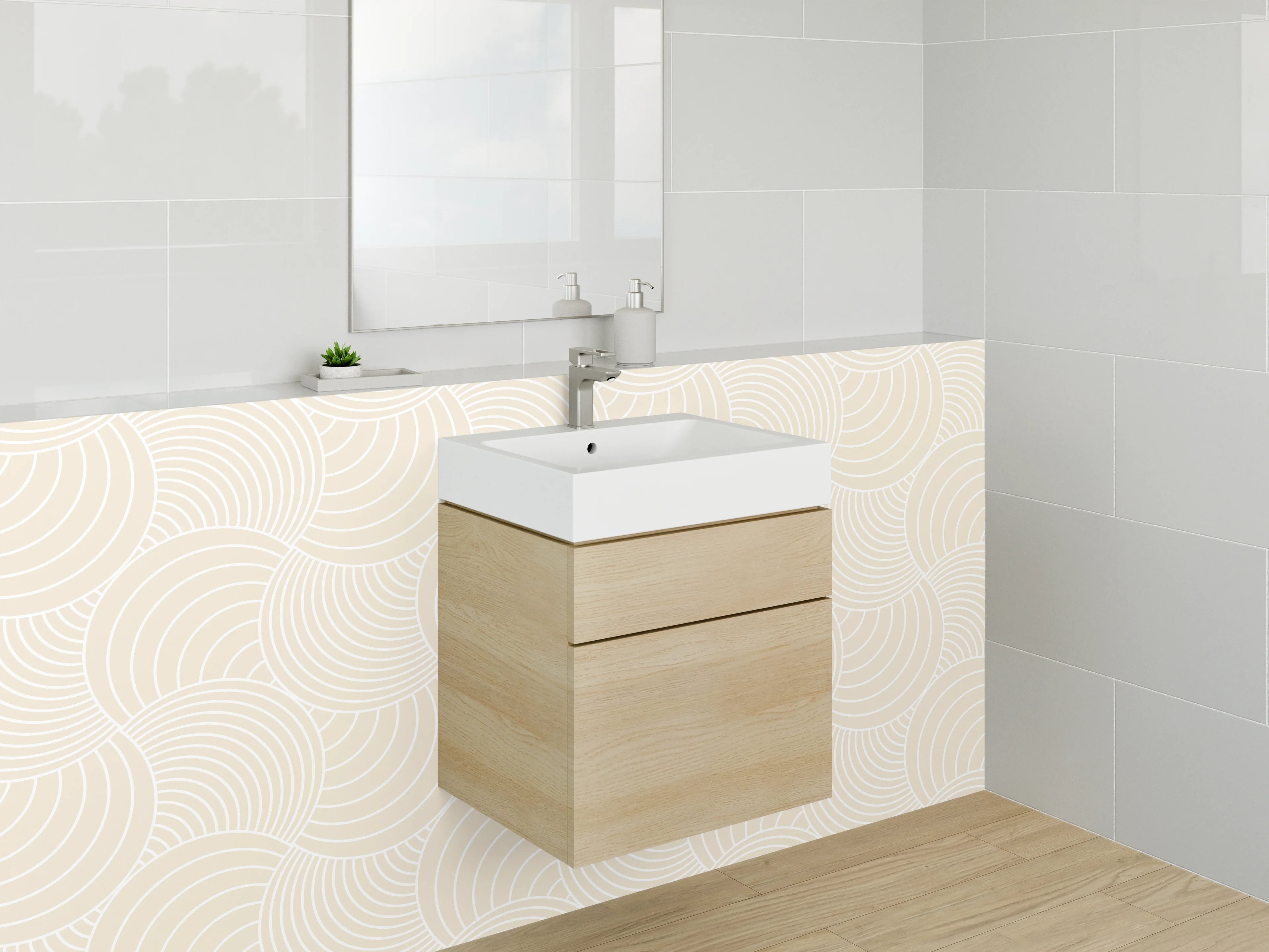 Waschbecken-Rückwand - Sanfte Wellen in Grau-Beige