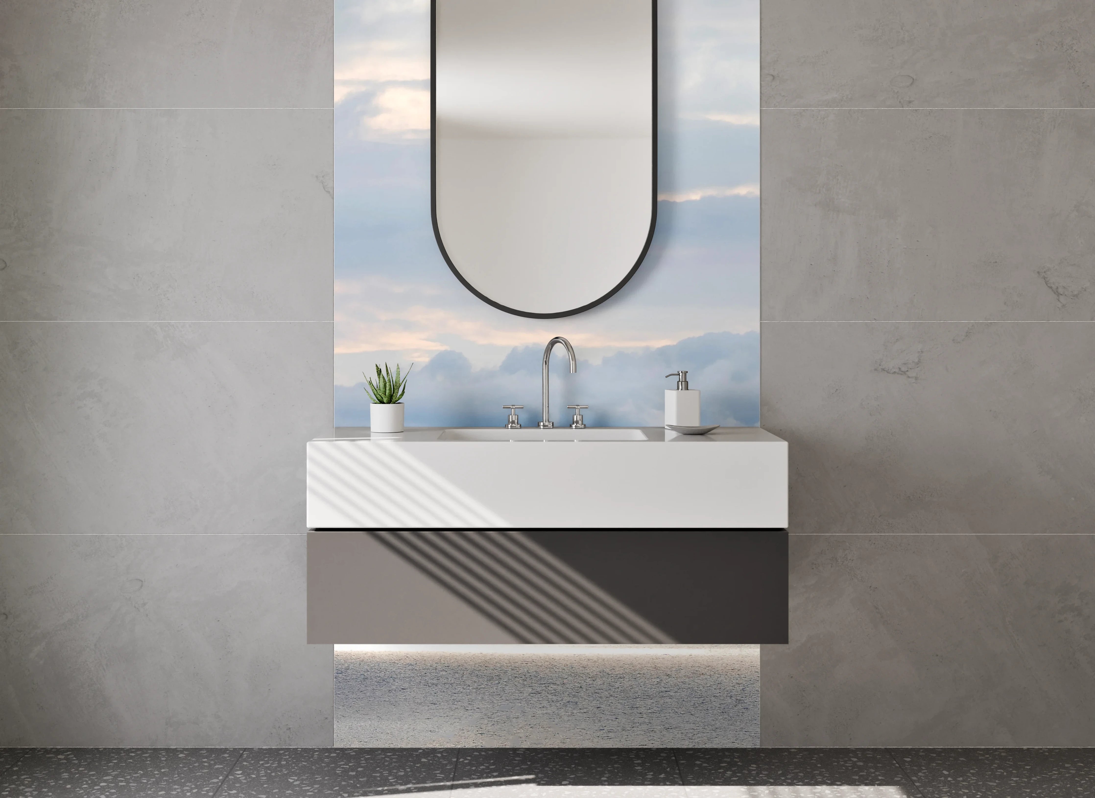 Waschbecken-Rückwand - Sanfte Wolken über ruhigem Ozean