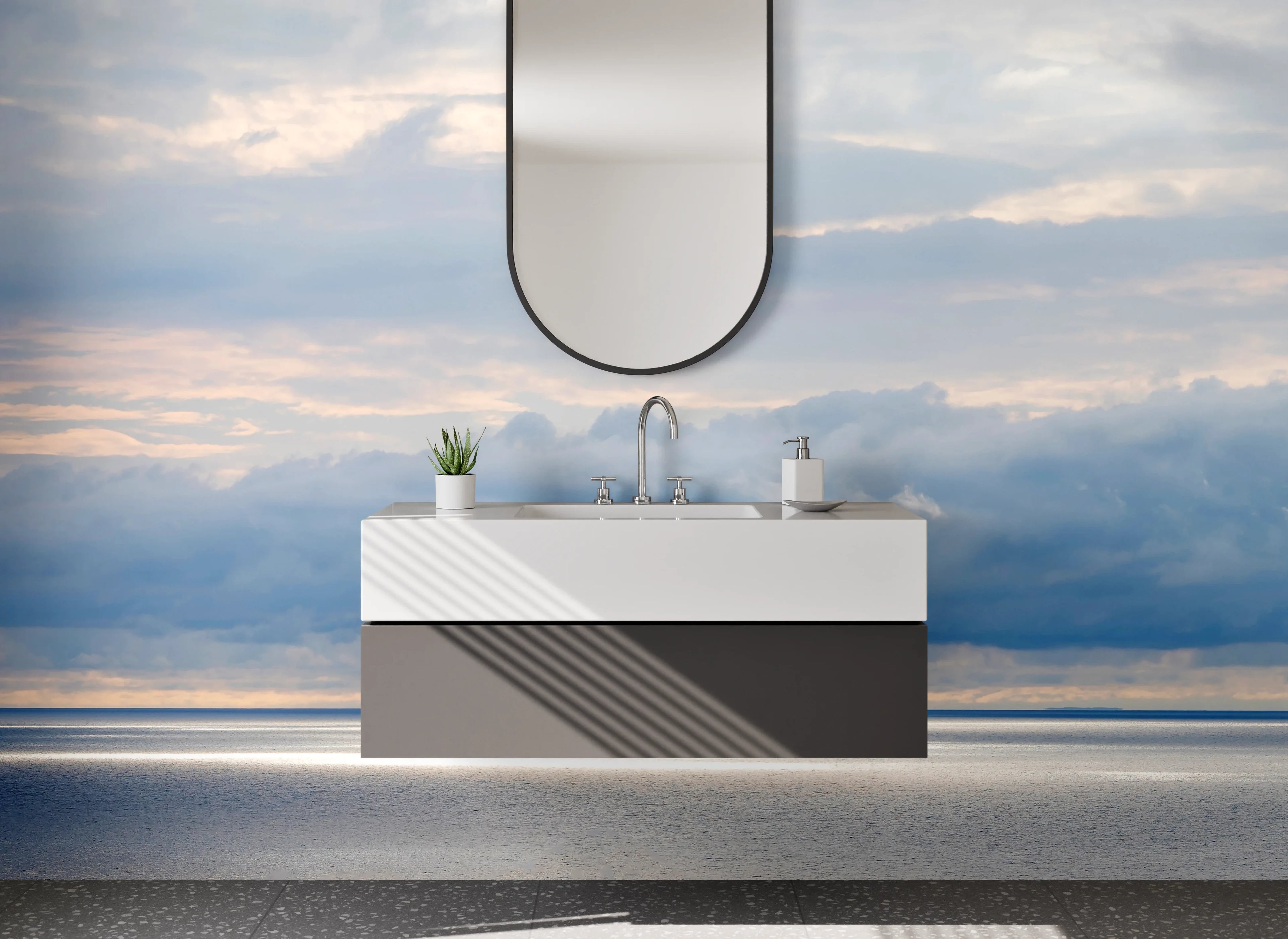 Waschbecken-Rückwand - Sanfte Wolken über ruhigem Ozean