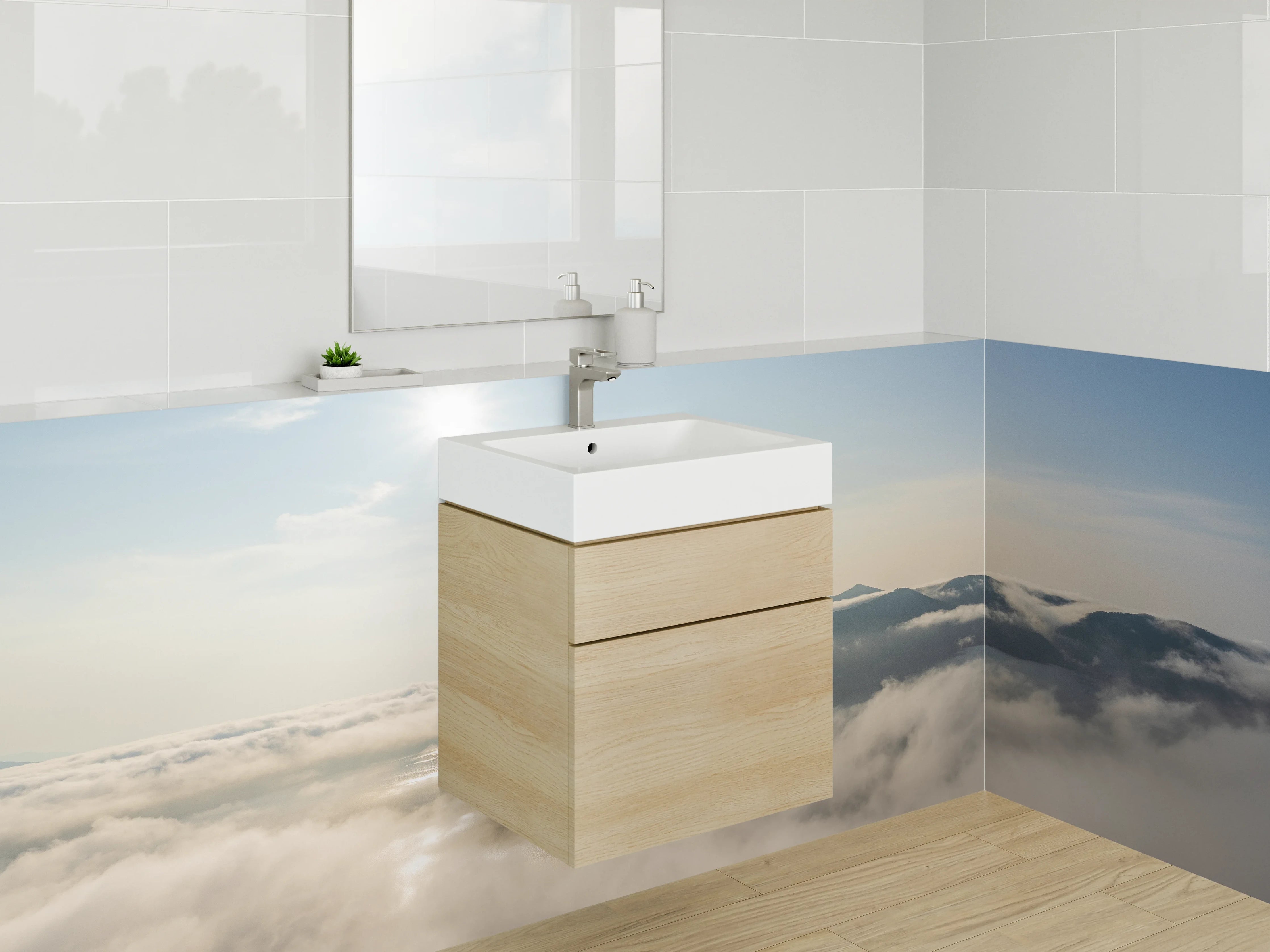 Waschbecken-Rückwand - Sanfte Wolkendecke über Berglandschaft
