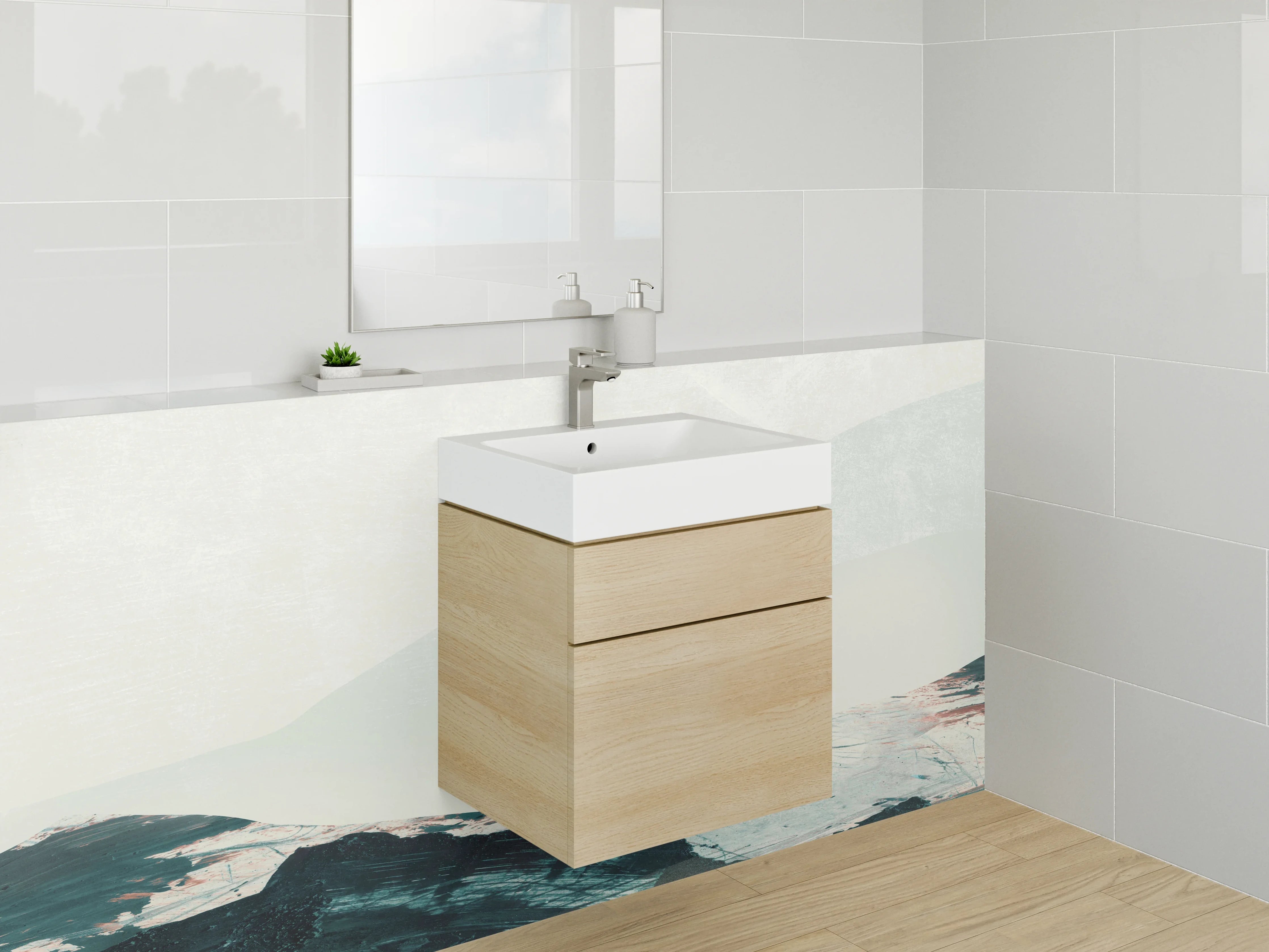 Waschbecken-Rückwand - Sanfte maritime Wasserfarben-Illustration