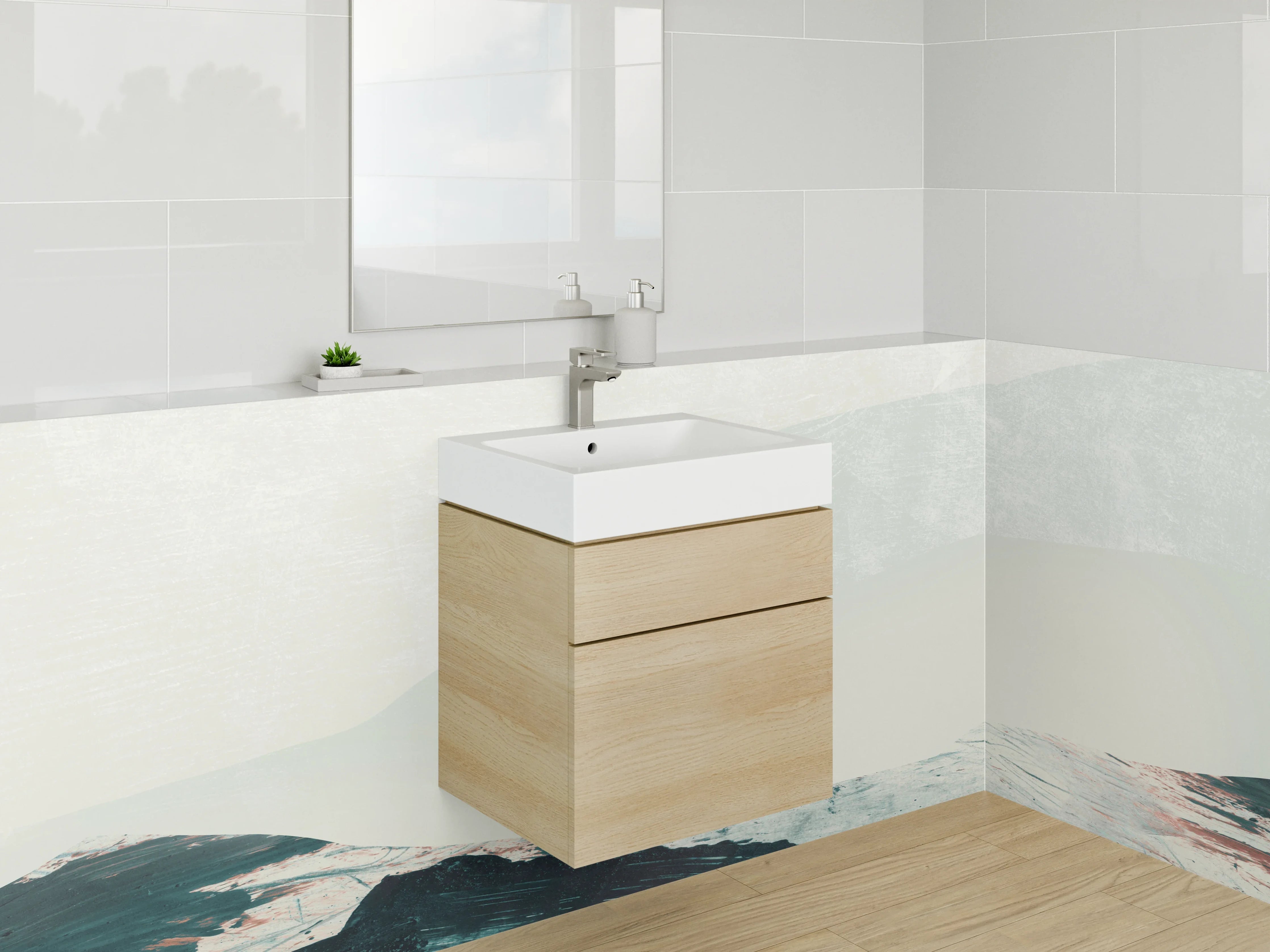 Waschbecken-Rückwand - Sanfte maritime Wasserfarben-Illustration