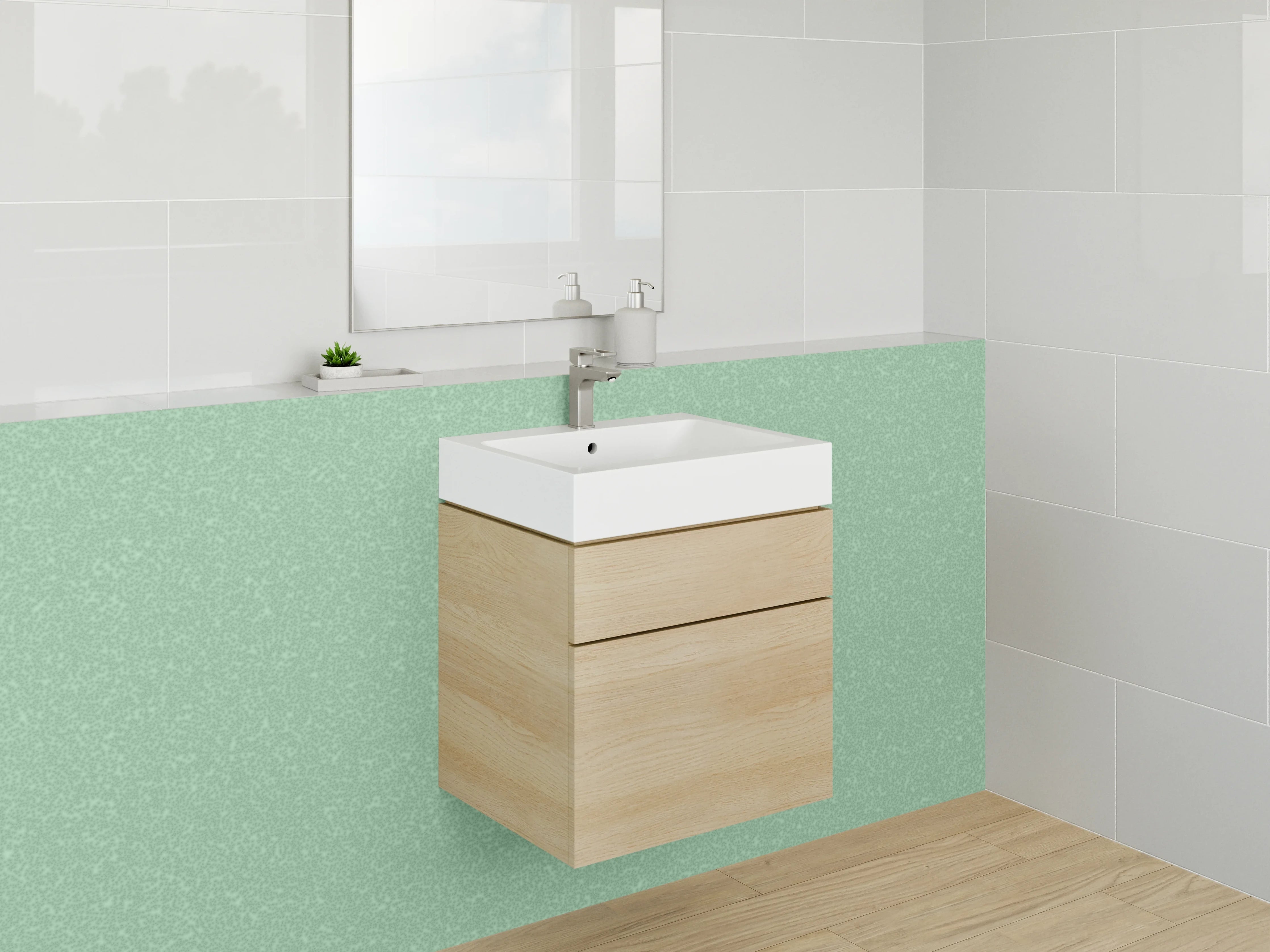 Waschbecken-Rückwand - Sanfter Grünton mit feiner Textur