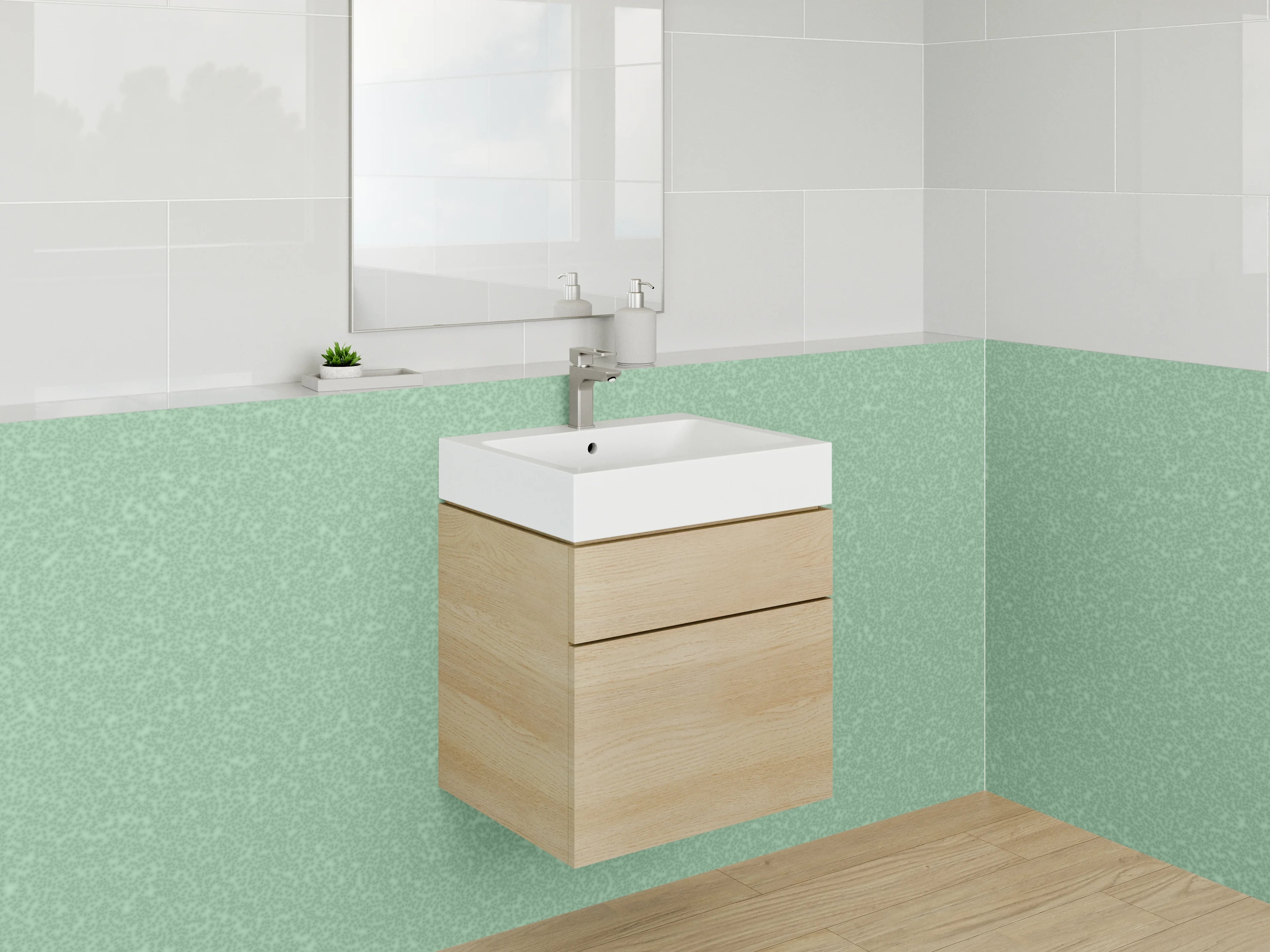 Waschbecken-Rückwand - Sanfter Grünton mit feiner Textur