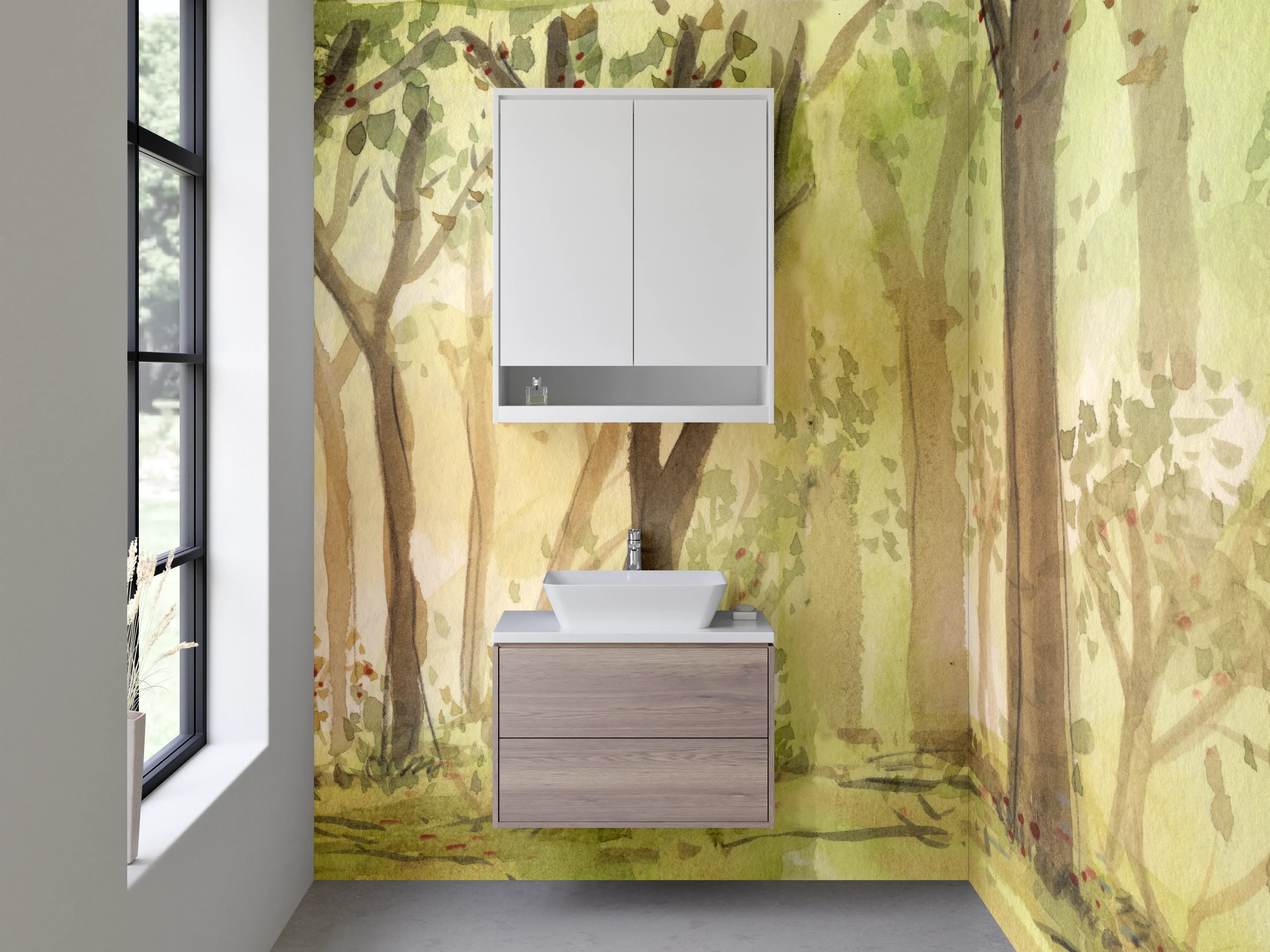 Waschbecken-Rückwand - Sanfter Wald mit grünen Blättern