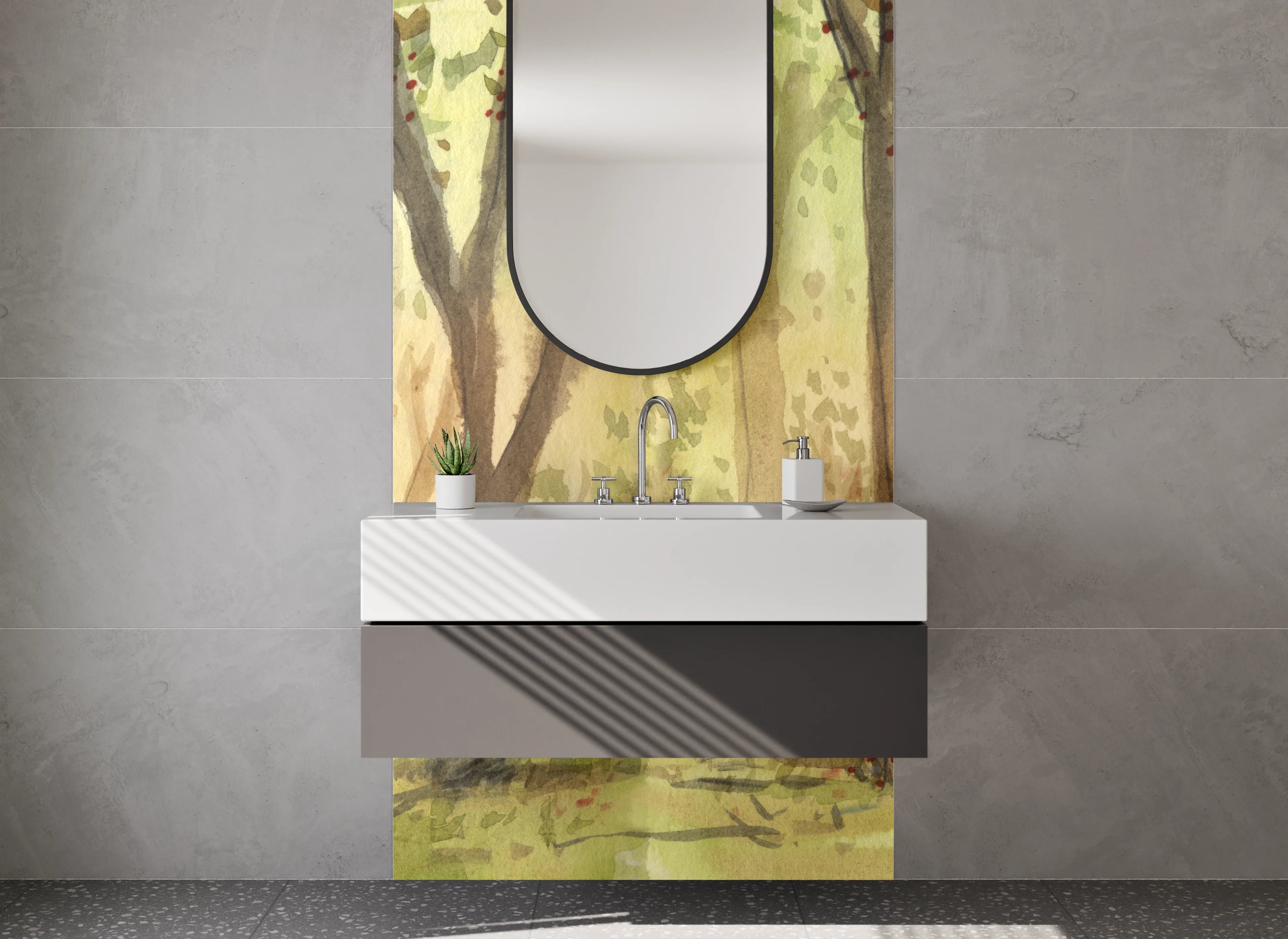Waschbecken-Rückwand - Sanfter Wald mit grünen Blättern
