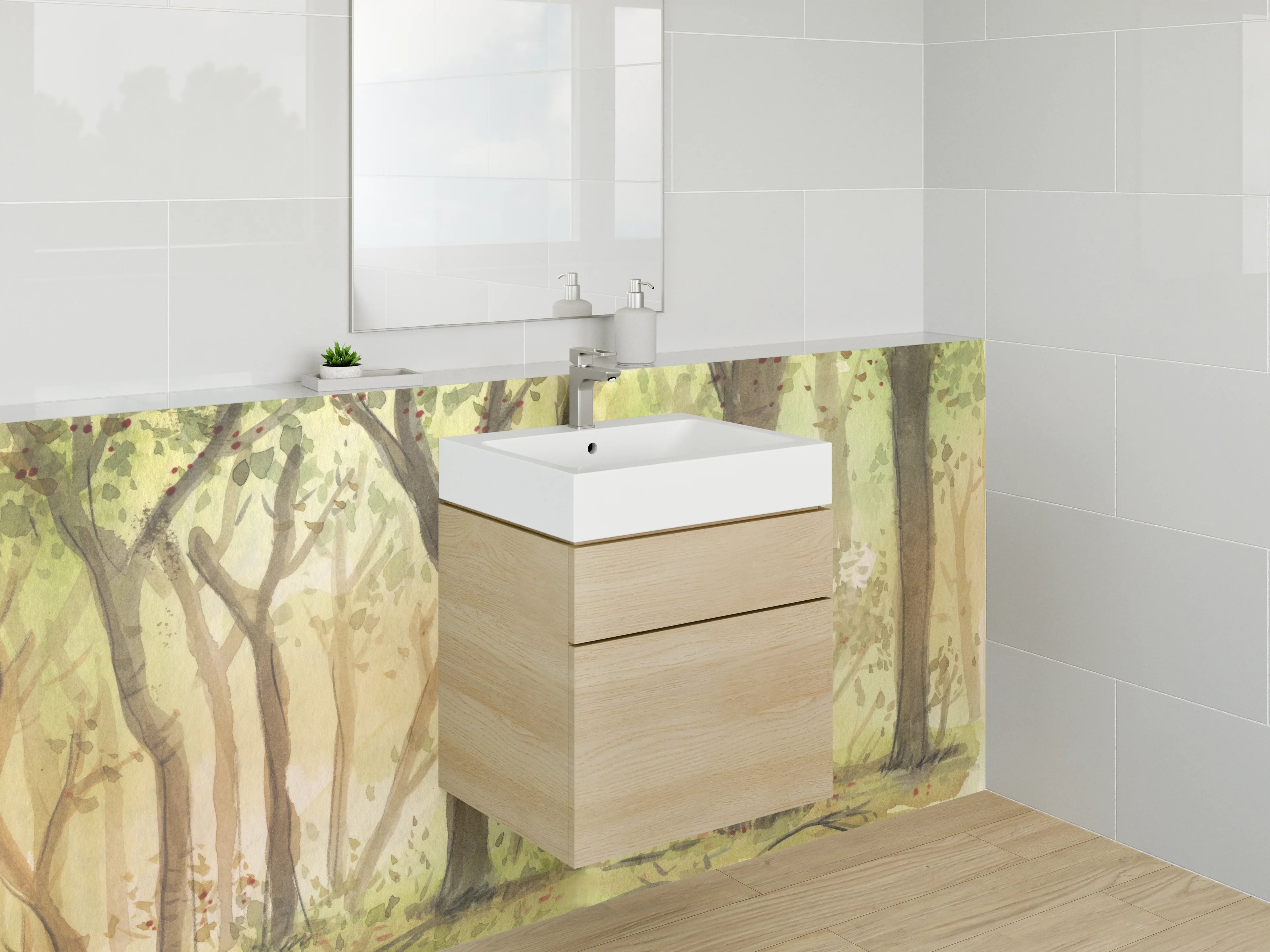 Waschbecken-Rückwand - Sanfter Wald mit grünen Blättern