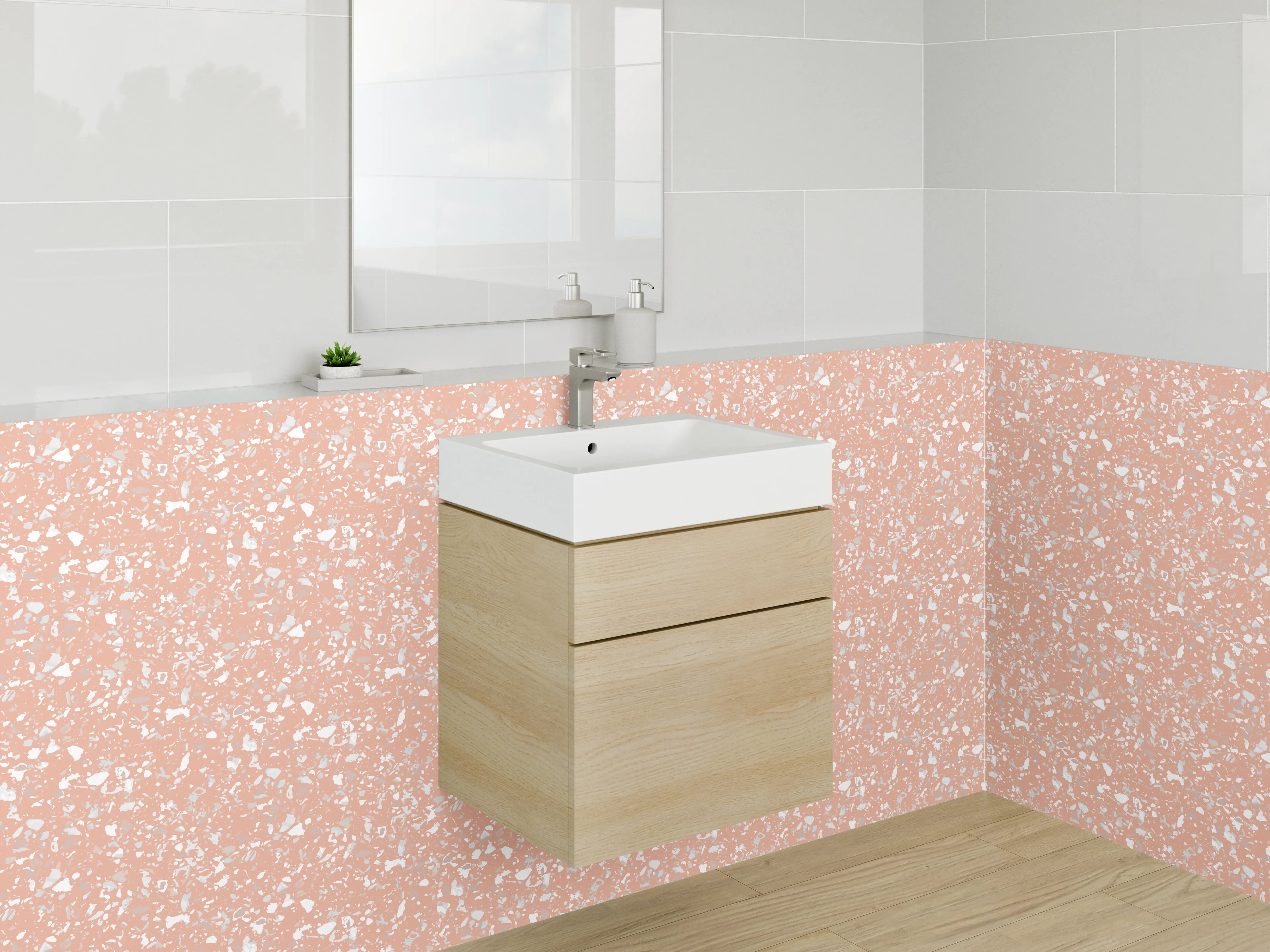 Waschbecken-Rückwand - Sanftes Blütenmuster in Roségrau