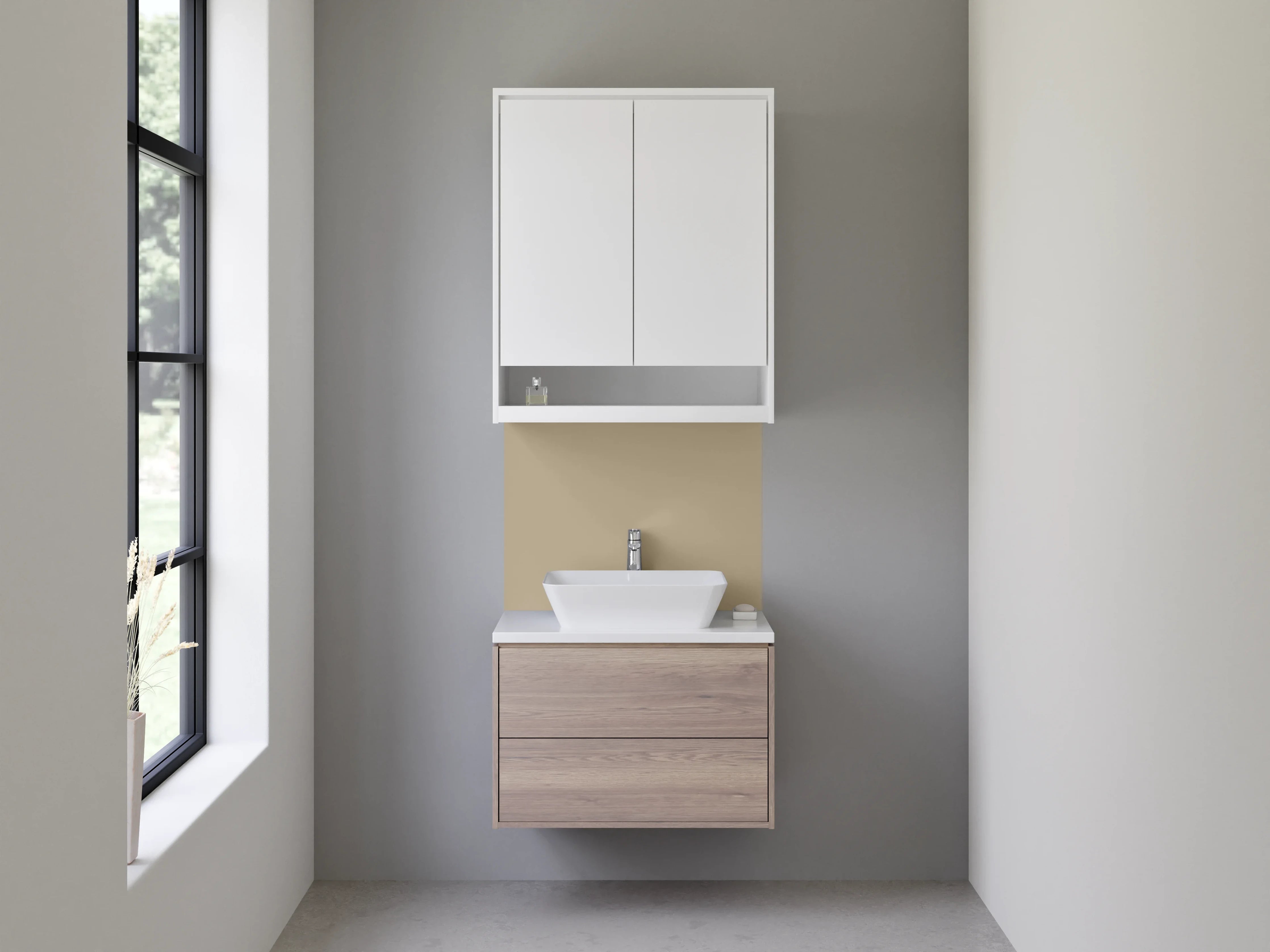 Waschbecken-Rückwand - Sanftes Graubeige Weiß