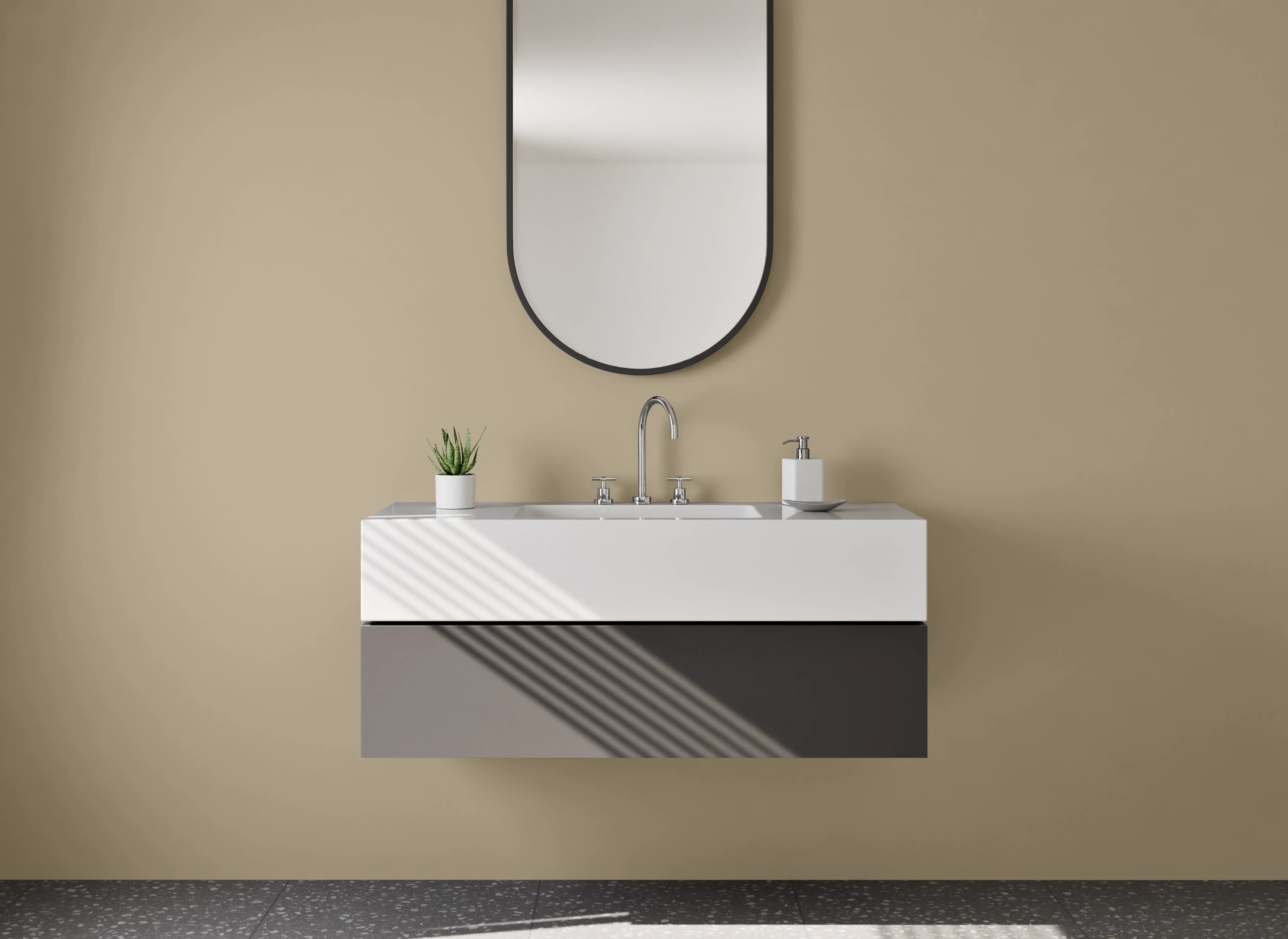 Waschbecken-Rückwand - Sanftes Graubeige Weiß